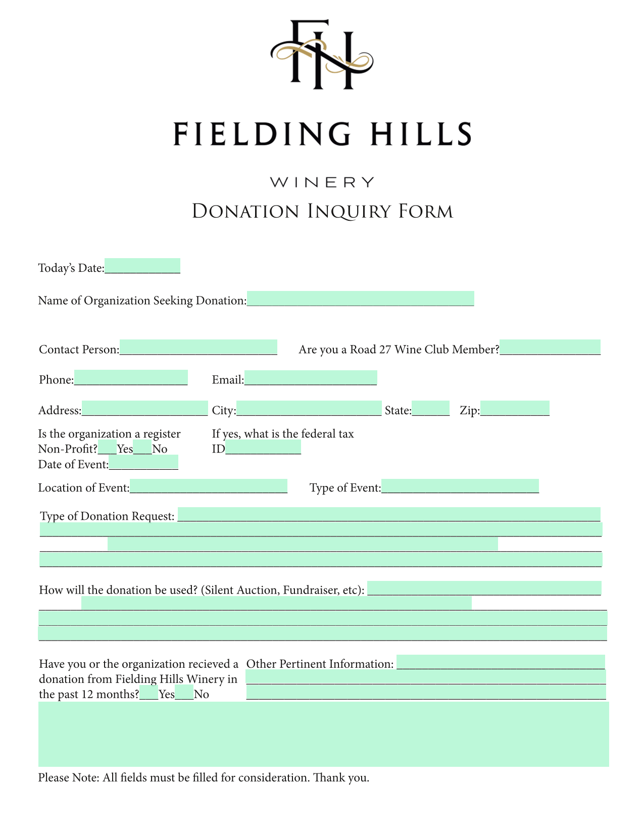 Donation Inquiry Form screenshot