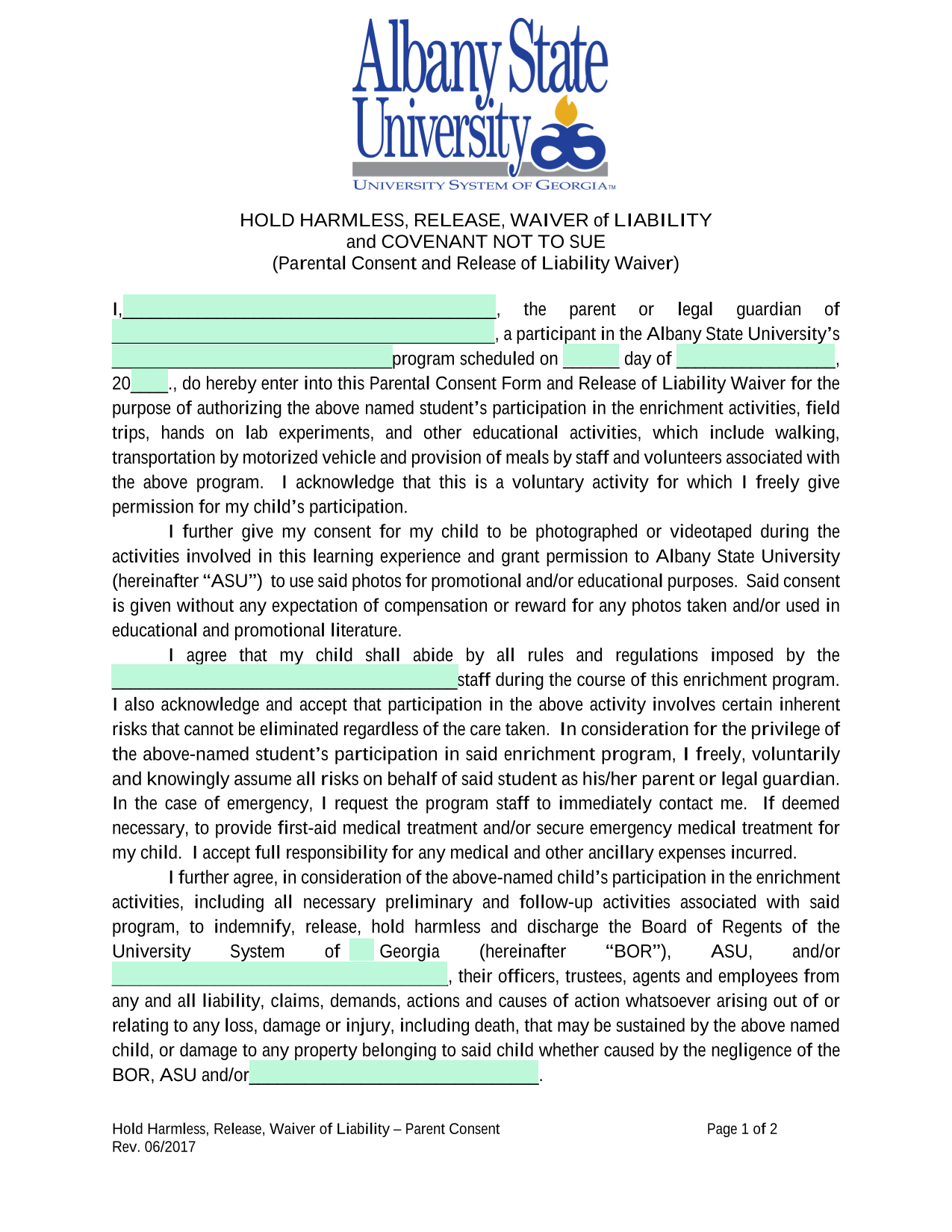 Hold Harmless, Release, Waiver Of Liability And Covenant Not To Sue screenshot