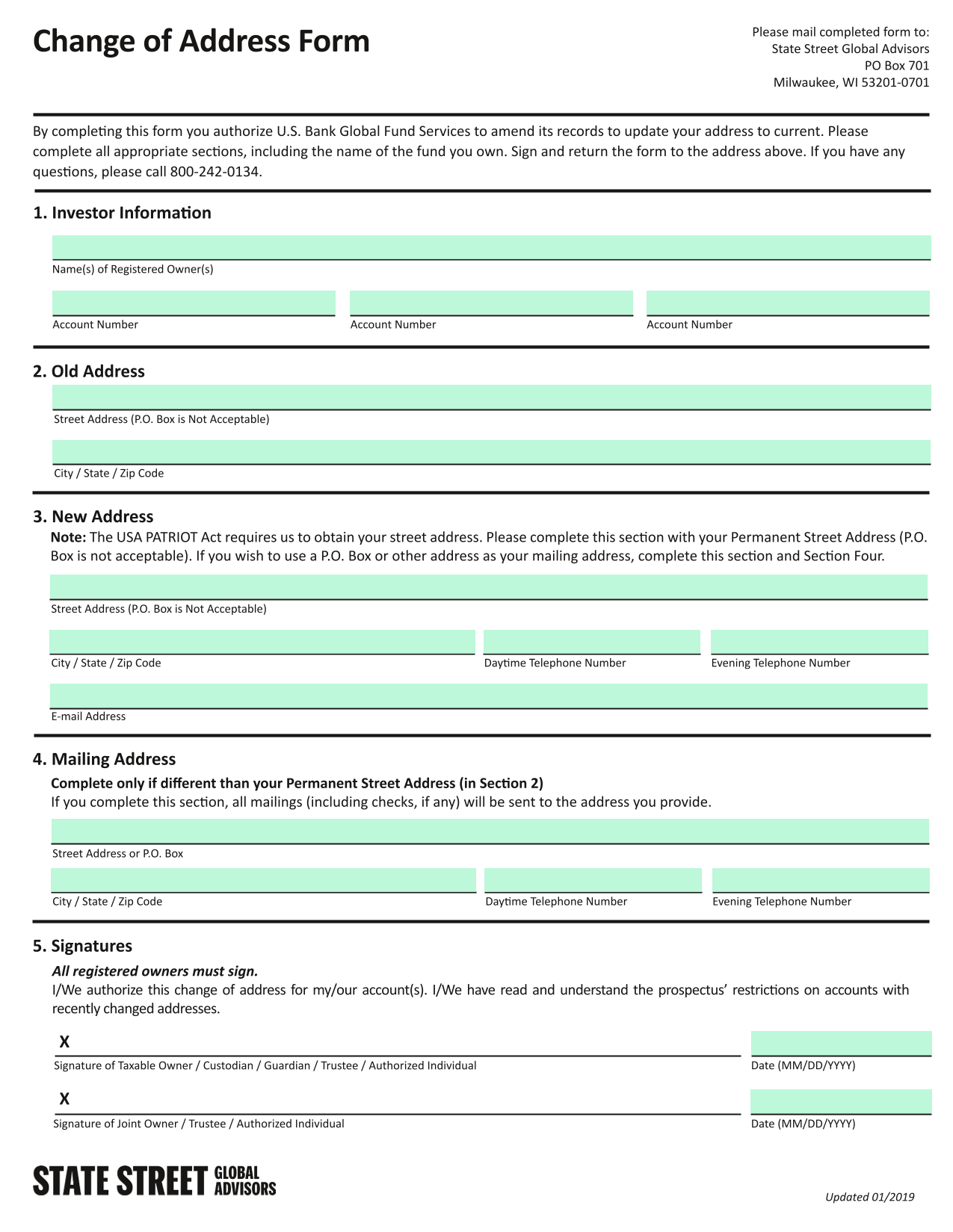 Change Of Address Form screenshot
