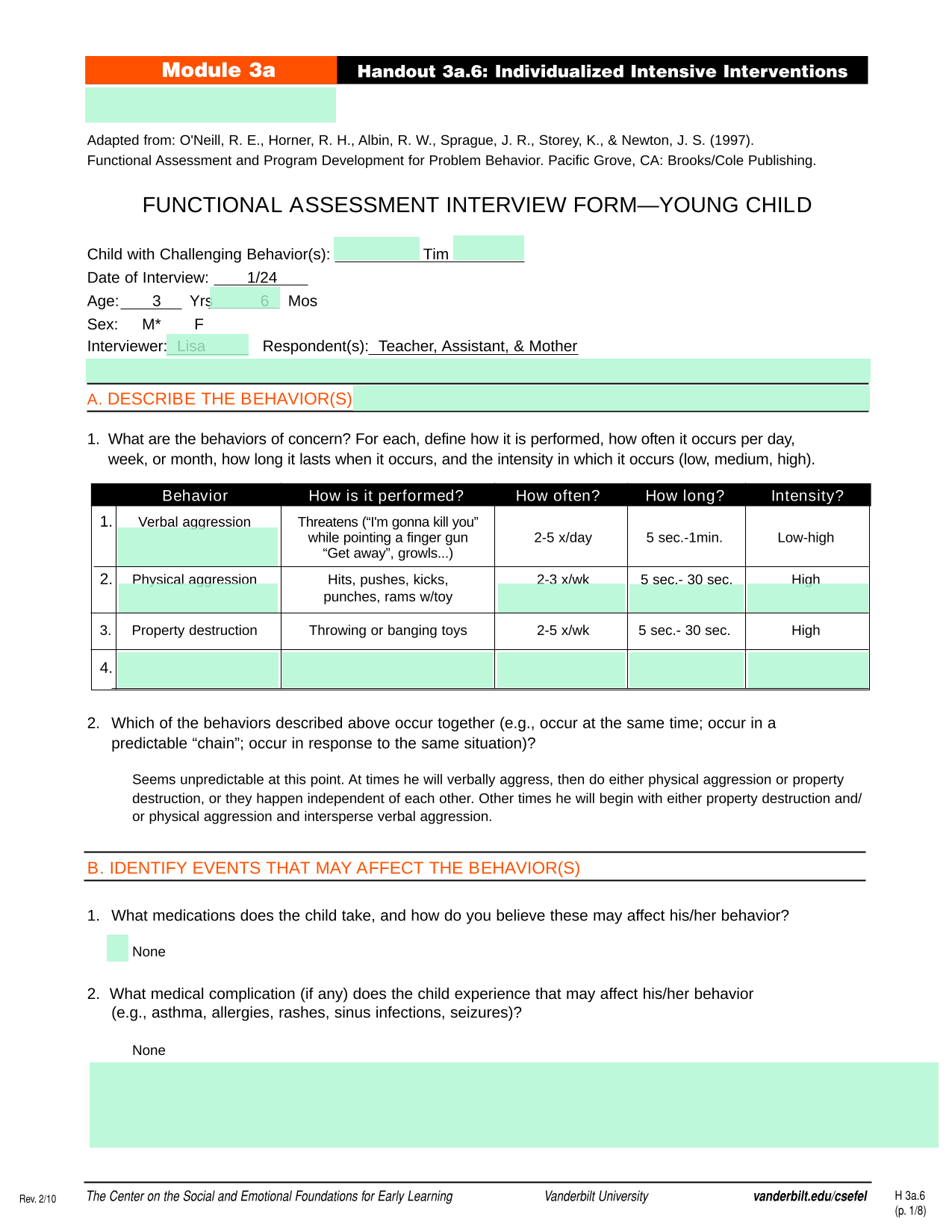 Functional Assessment Interview FormYoung Child screenshot