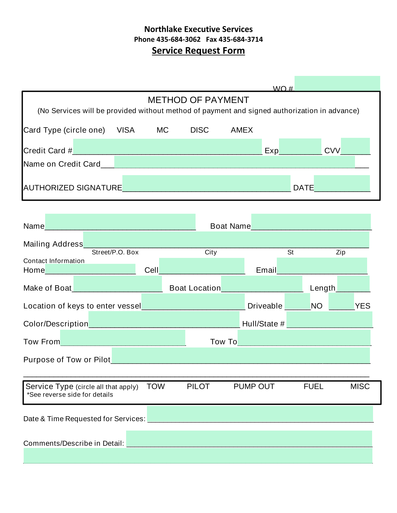 Service Request Form screenshot