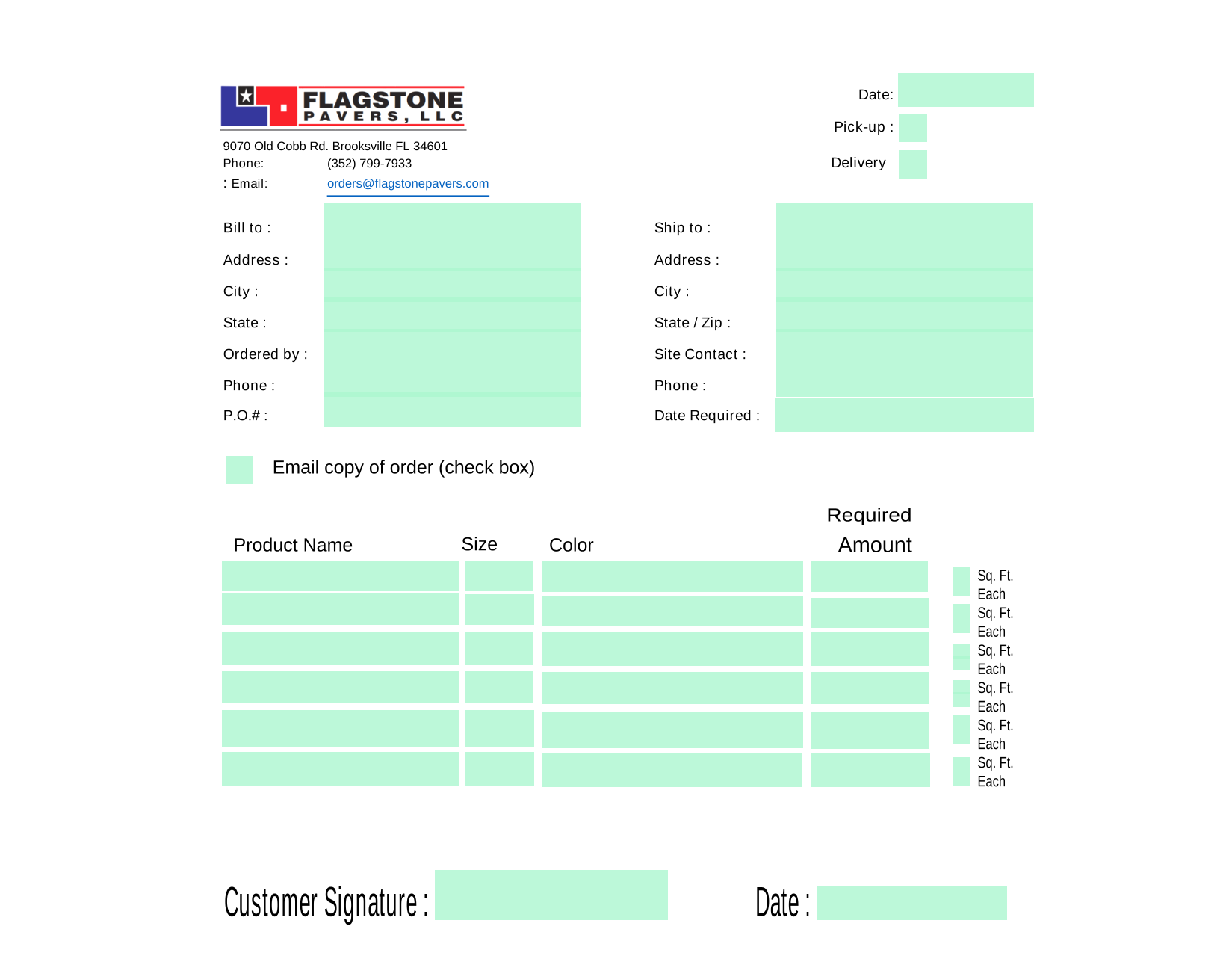 ORDER FORM screenshot
