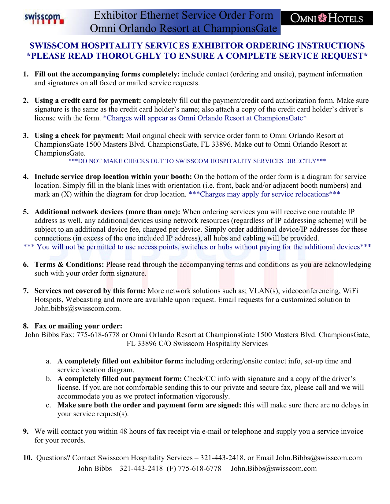 Exhibitor Ethernet Service Order Form screenshot