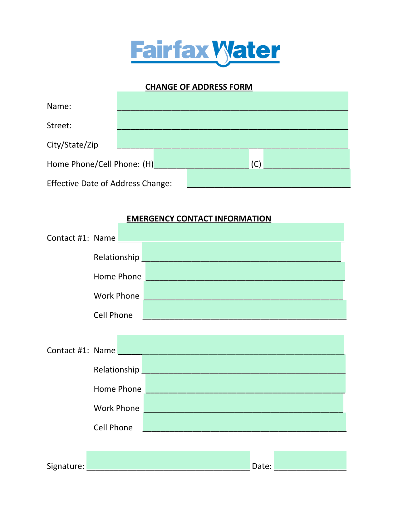Change Of Address Form screenshot