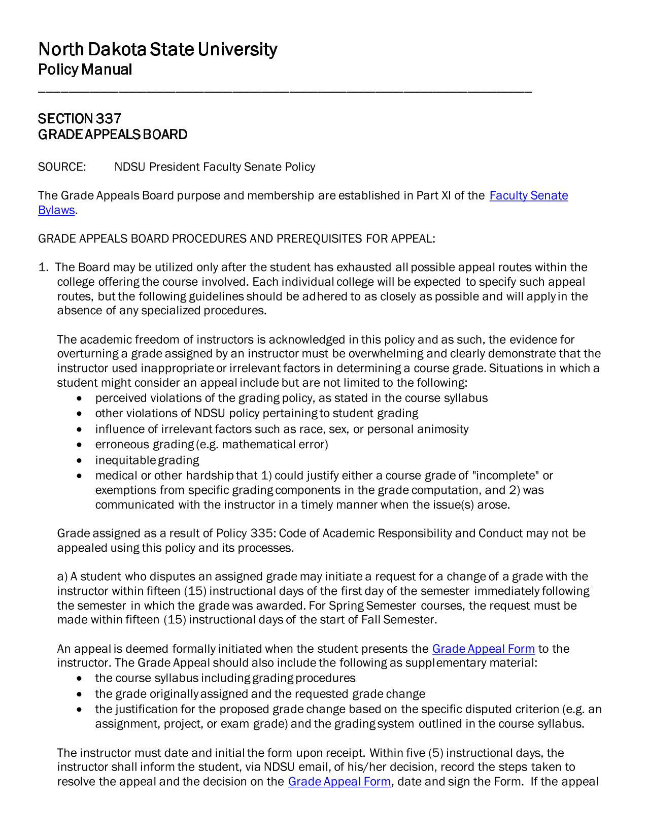 Grade Appeals Board Policy screenshot