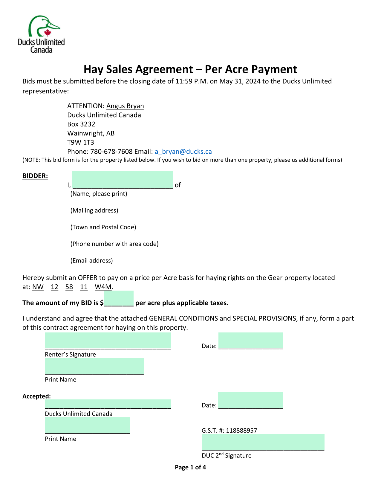Hay Sales Agreement  Per Acre Payment screenshot