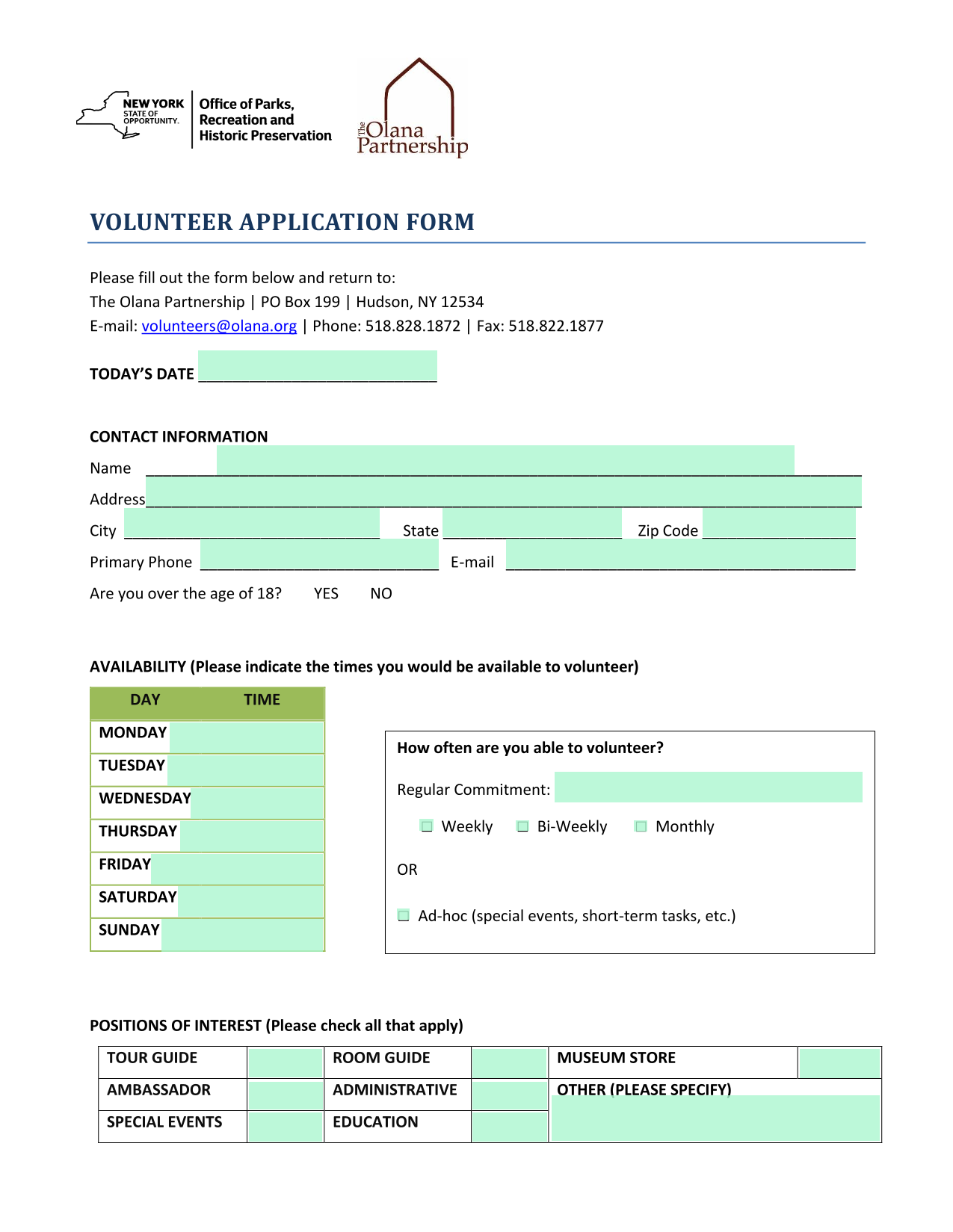 Volunteer Application Form screenshot