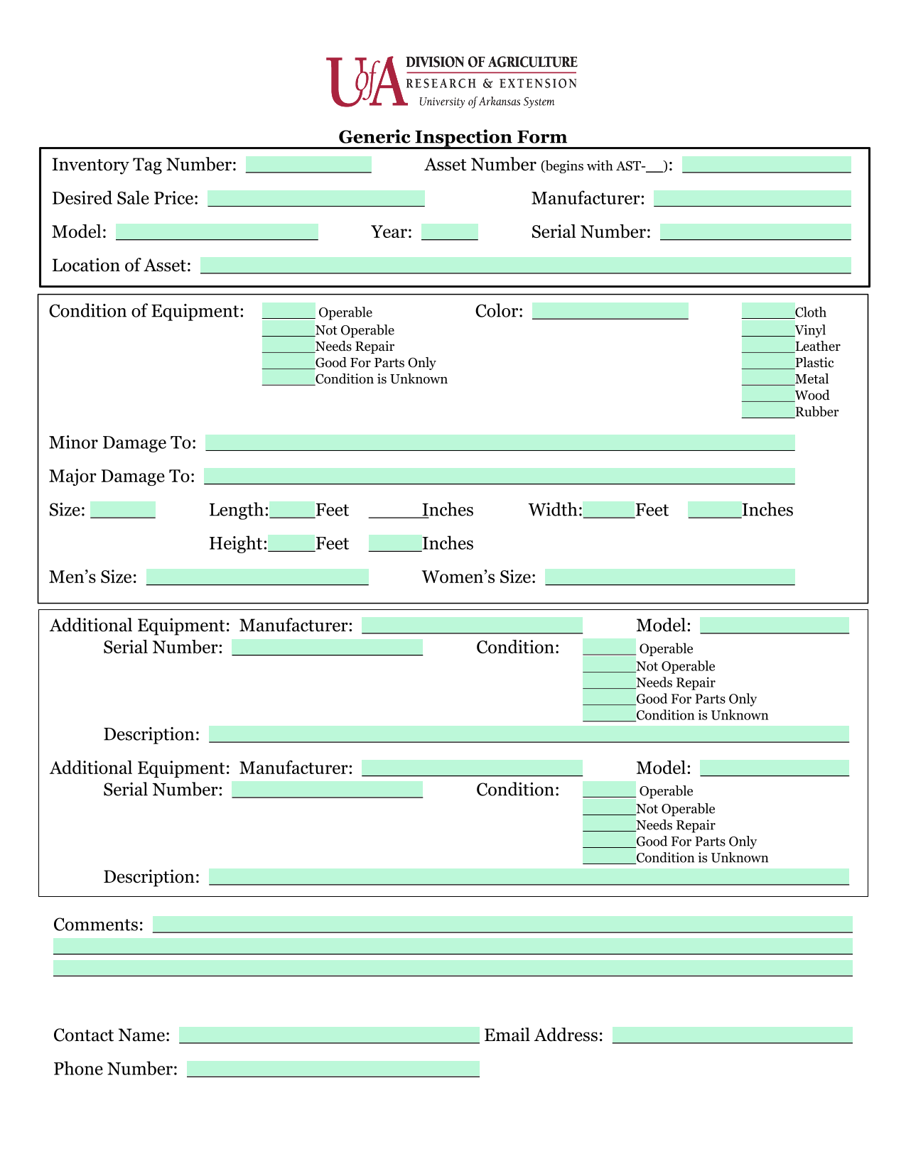 Generic Inspection Form screenshot