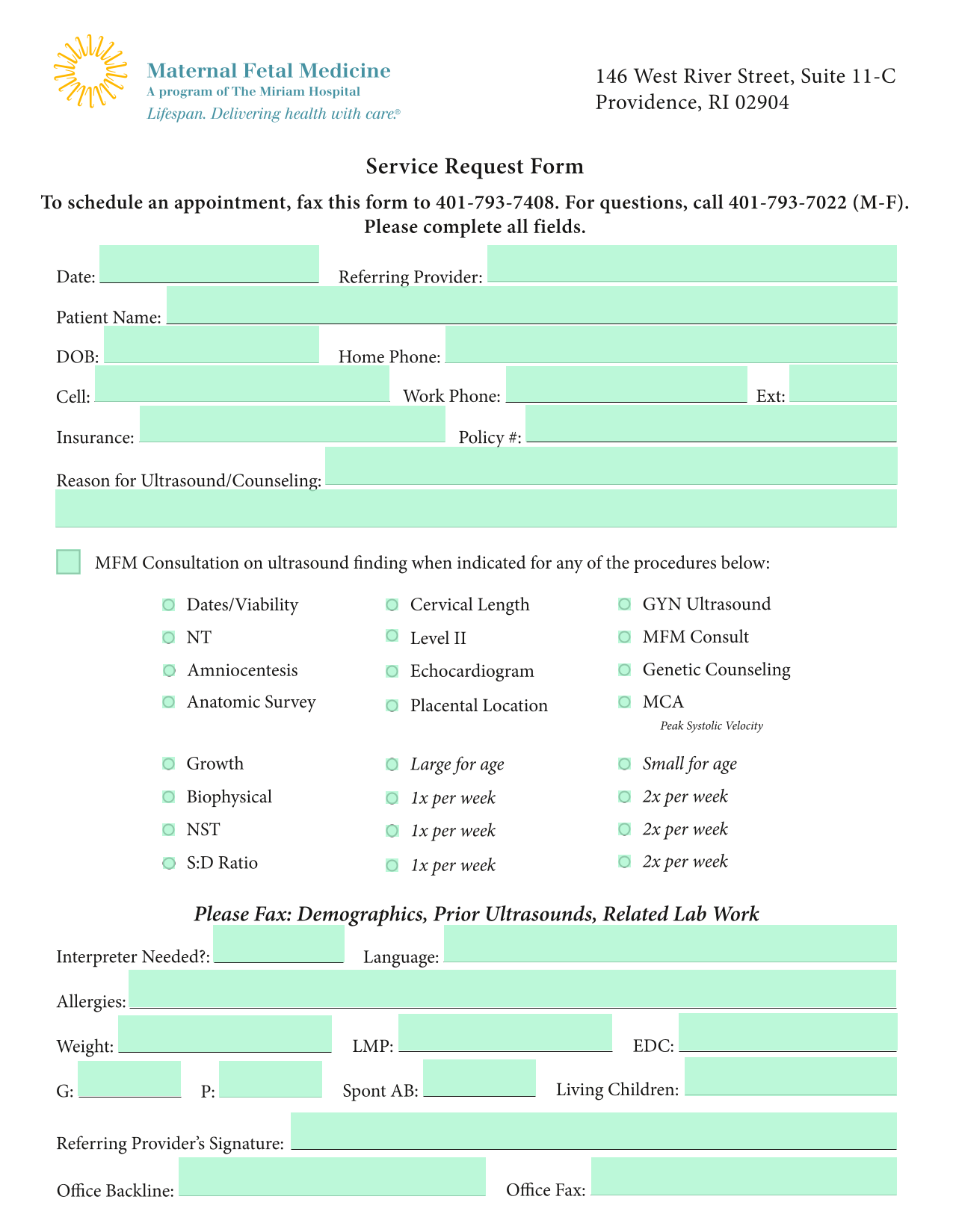Service Request Form screenshot