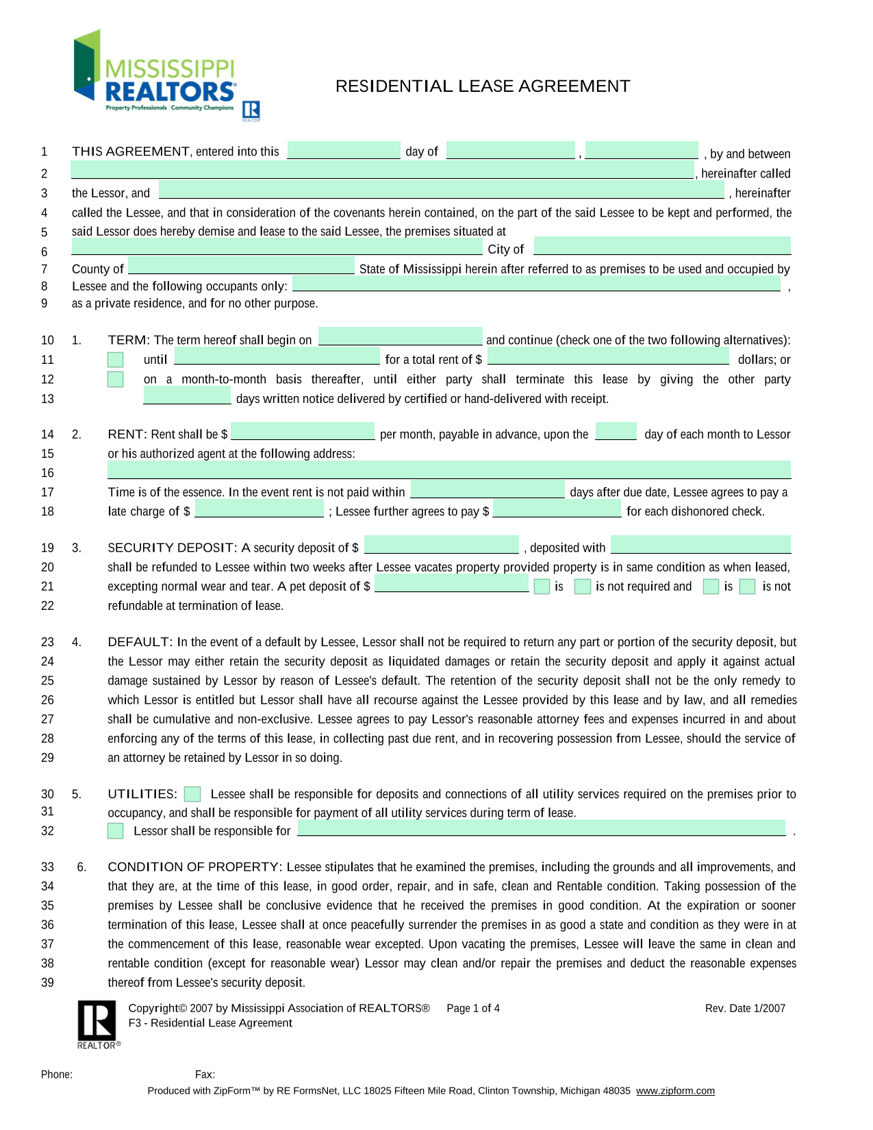 Residential Lease Agreement screenshot