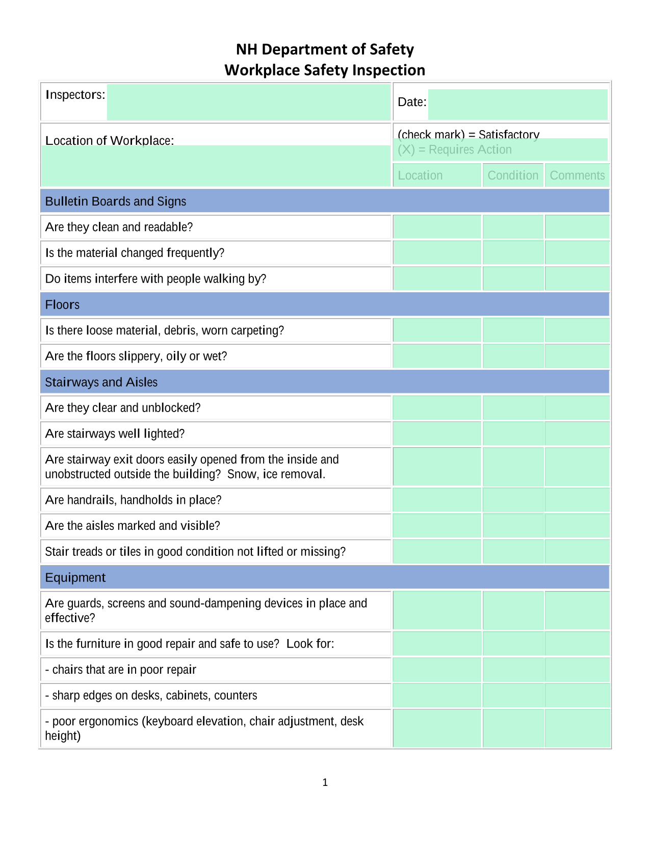 NH Department Of Safety Workplace Safety Inspection screenshot
