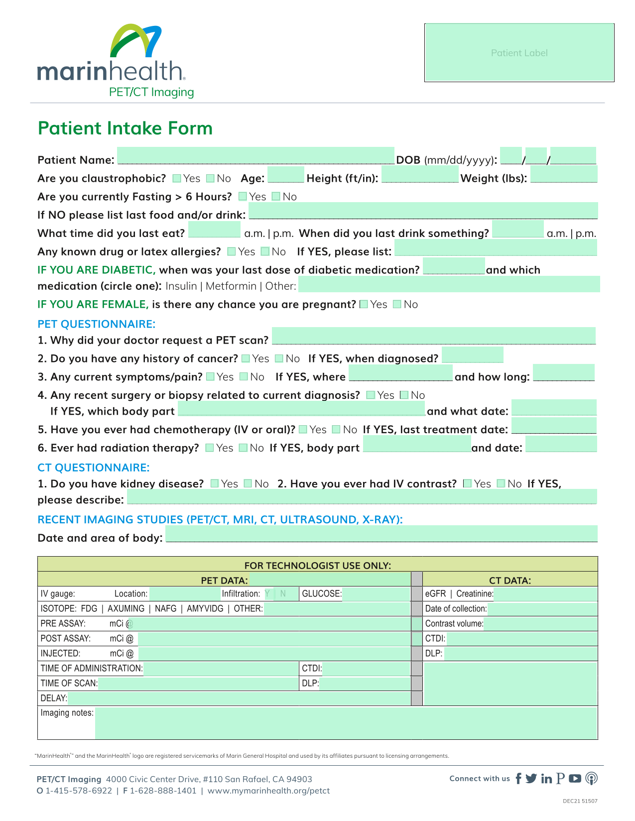 Patient Intake Form screenshot