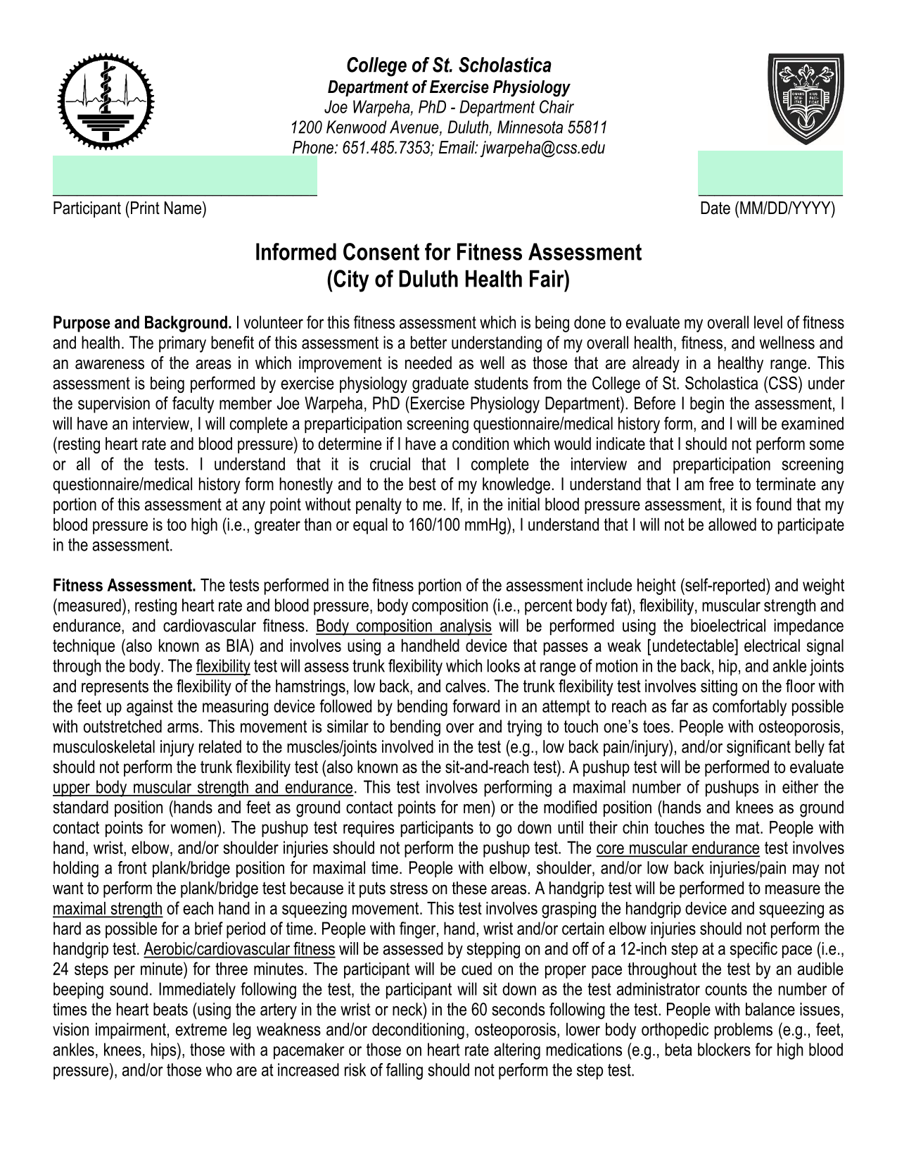 Informed Consent For Fitness Assessment screenshot