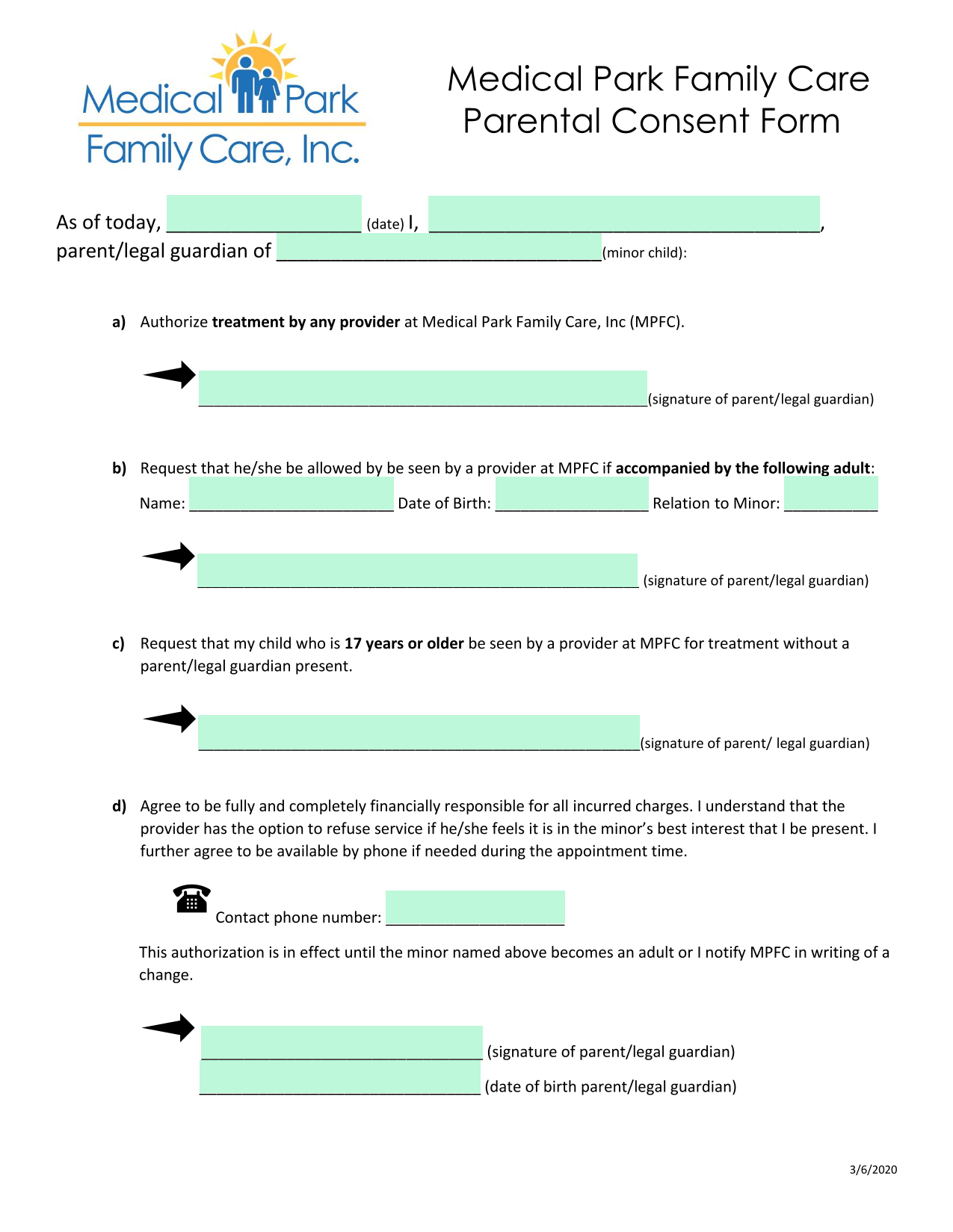 Parental Consent Form screenshot