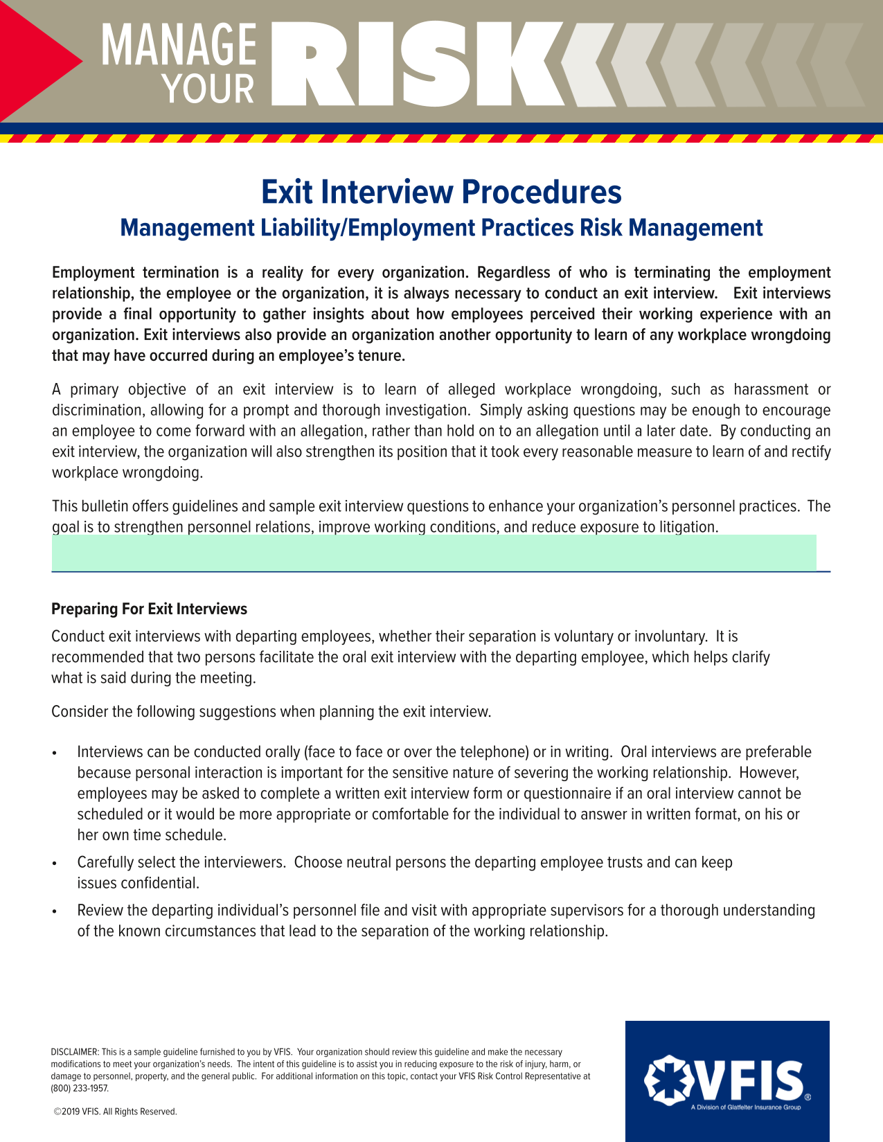 Exit Interview Procedures screenshot