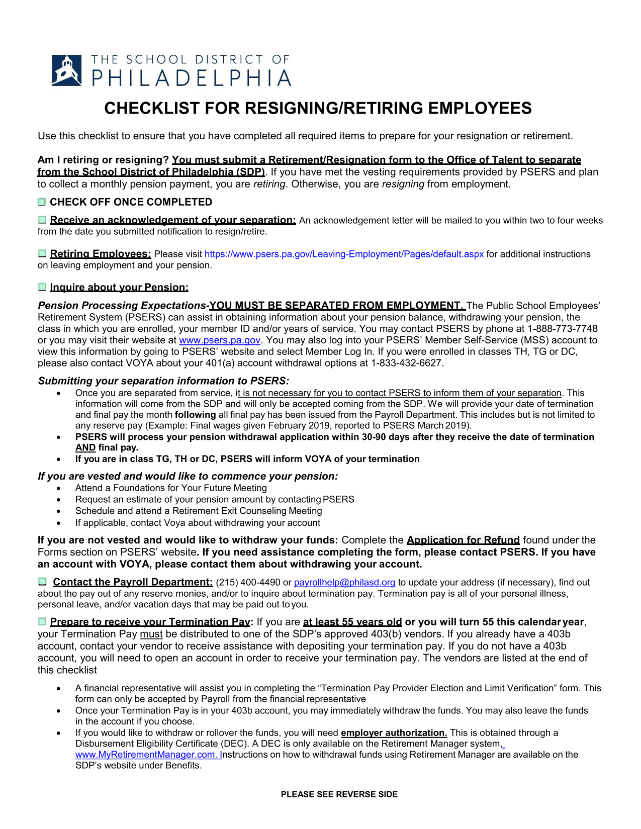 Checklist For ResigningRetiring Employees screenshot