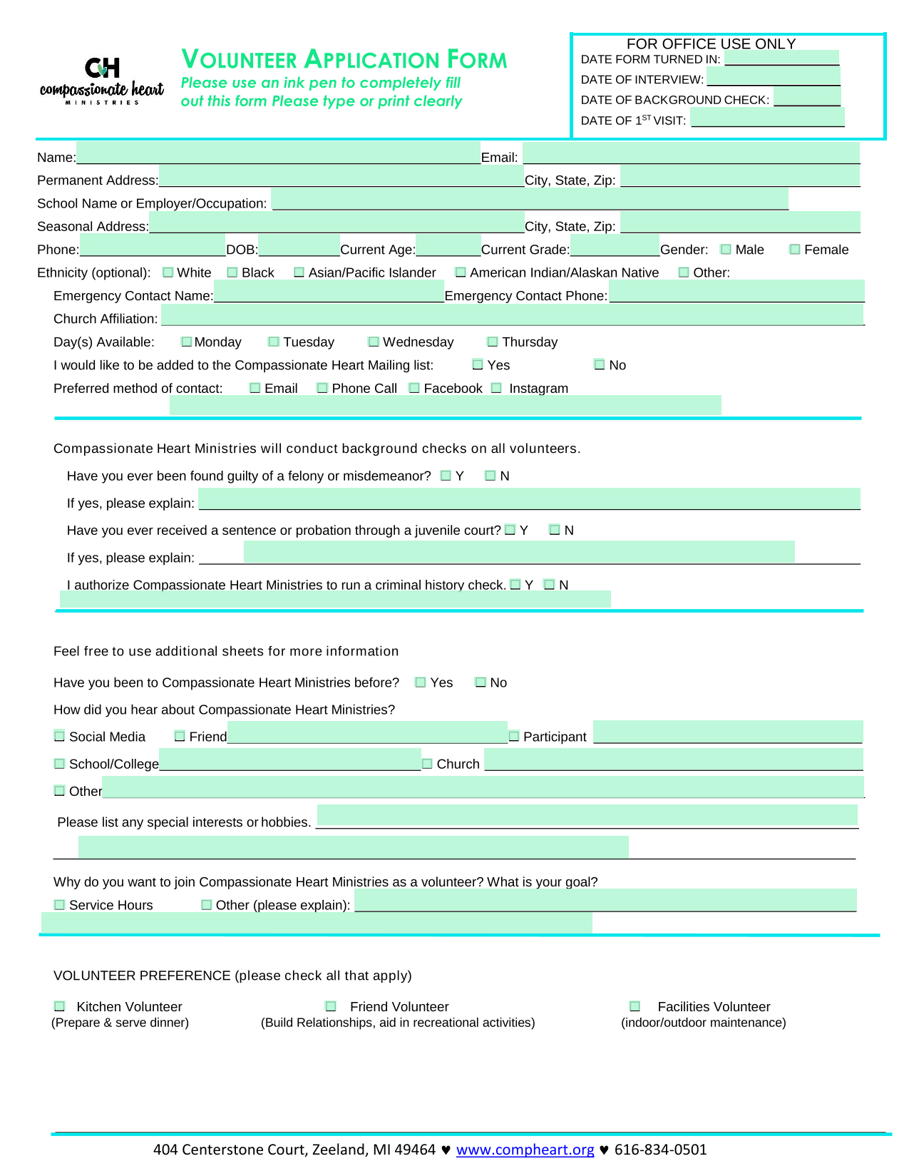 VOLUNTEER APPLICATION FORM screenshot