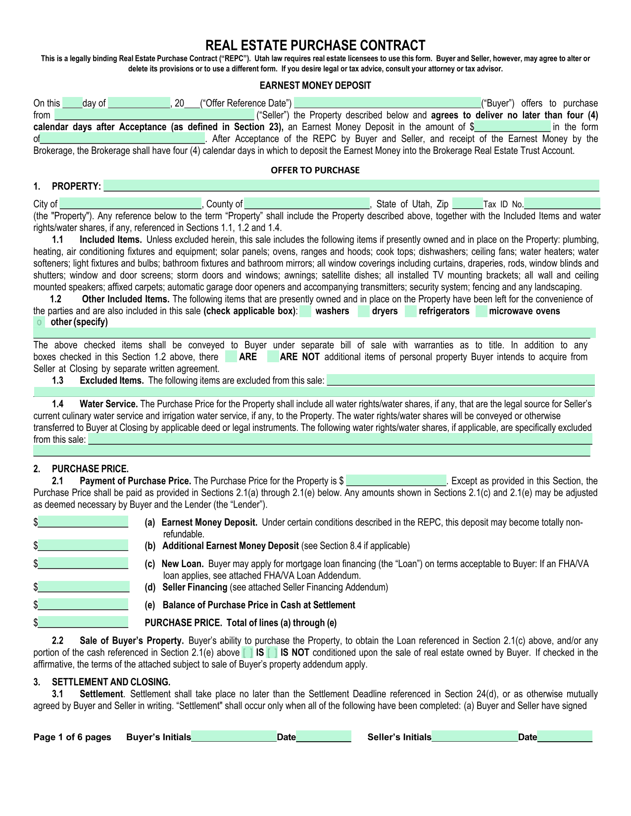 Real Estate Purchase Contract screenshot