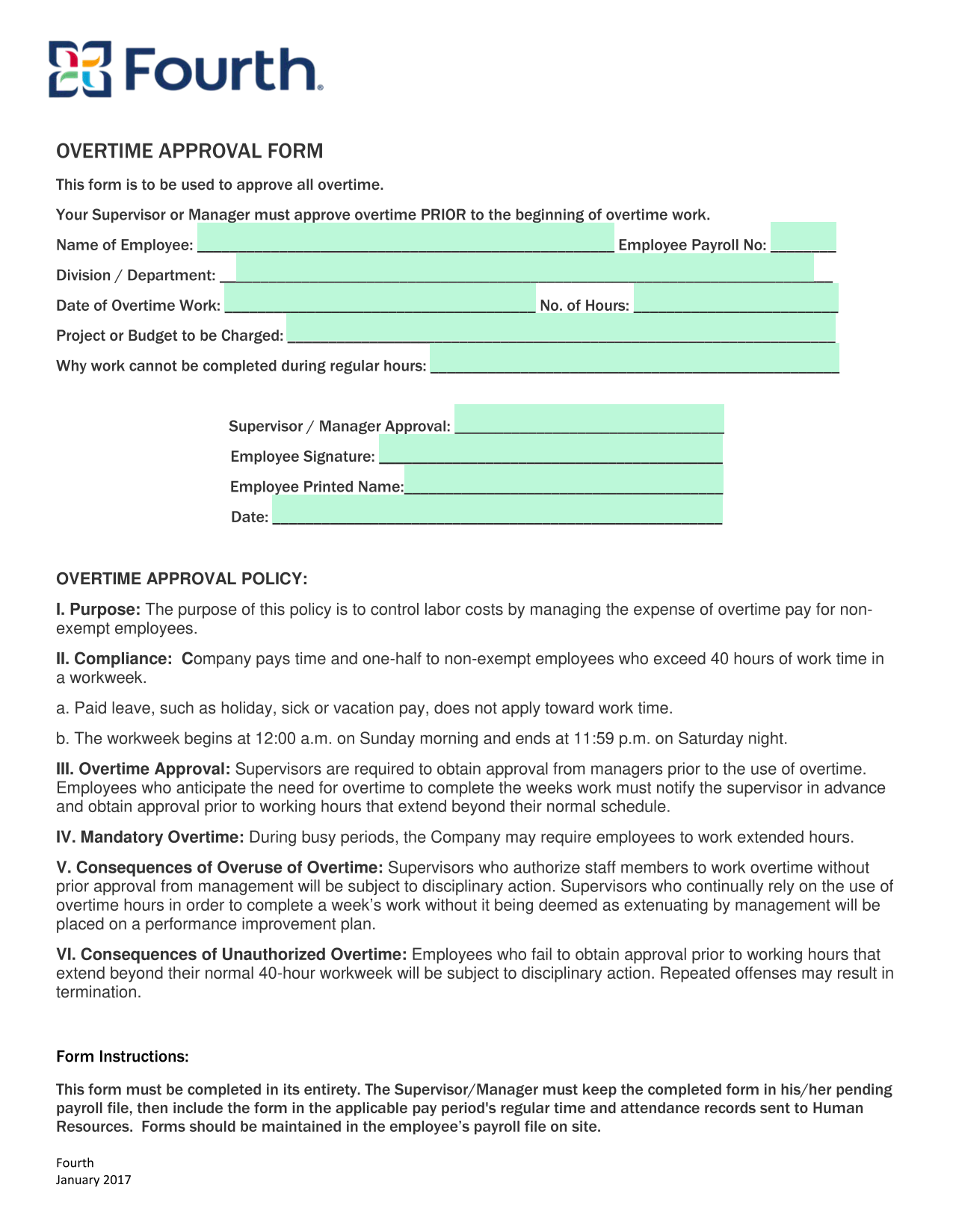 Overtime Approval Form screenshot