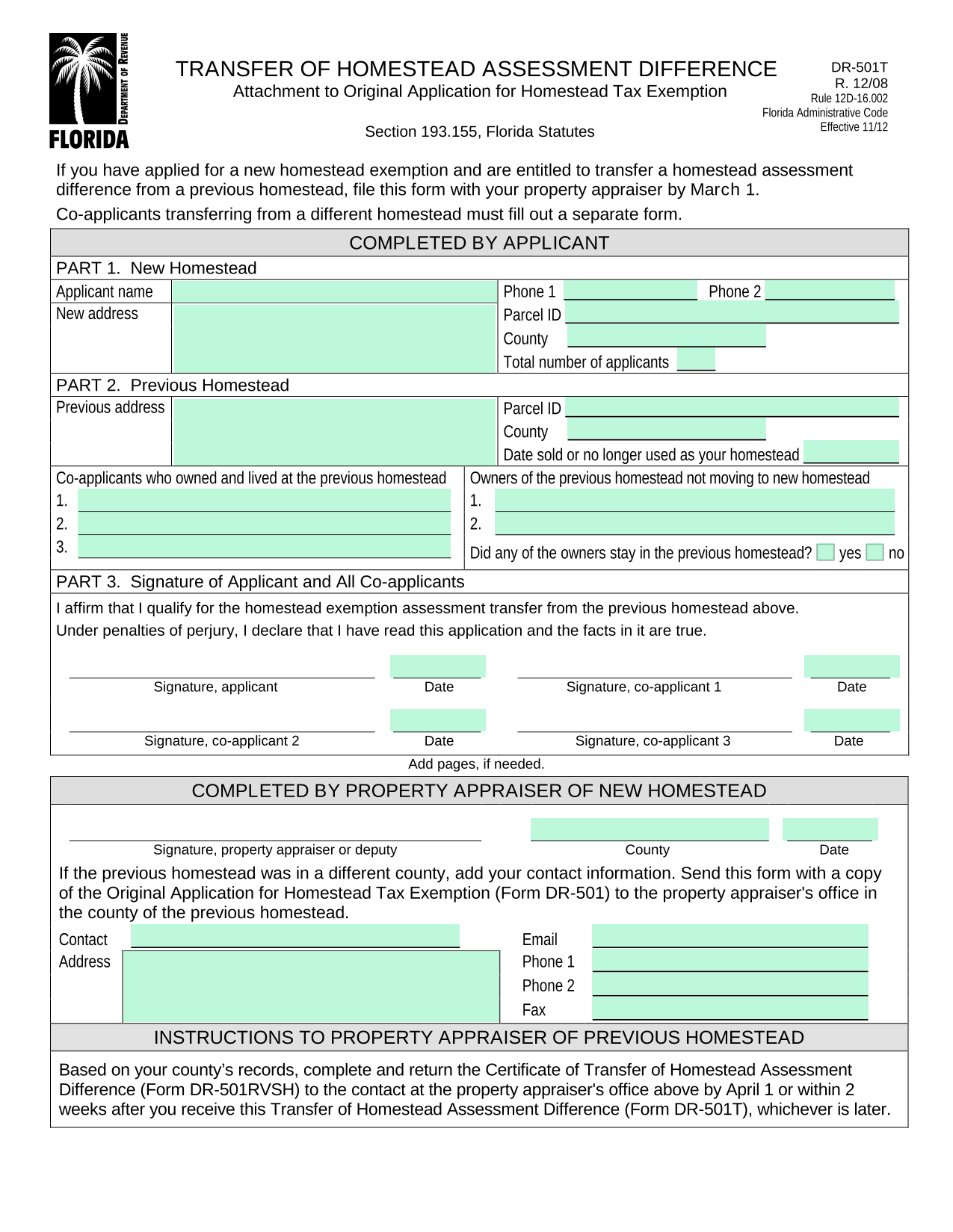 DR 501T Transfer Of Homestead Assessment Difference screenshot