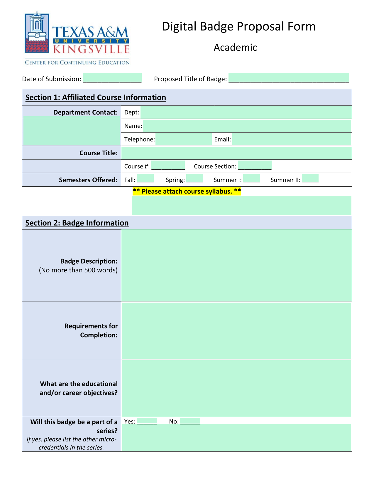 Digital Badge Proposal Form screenshot