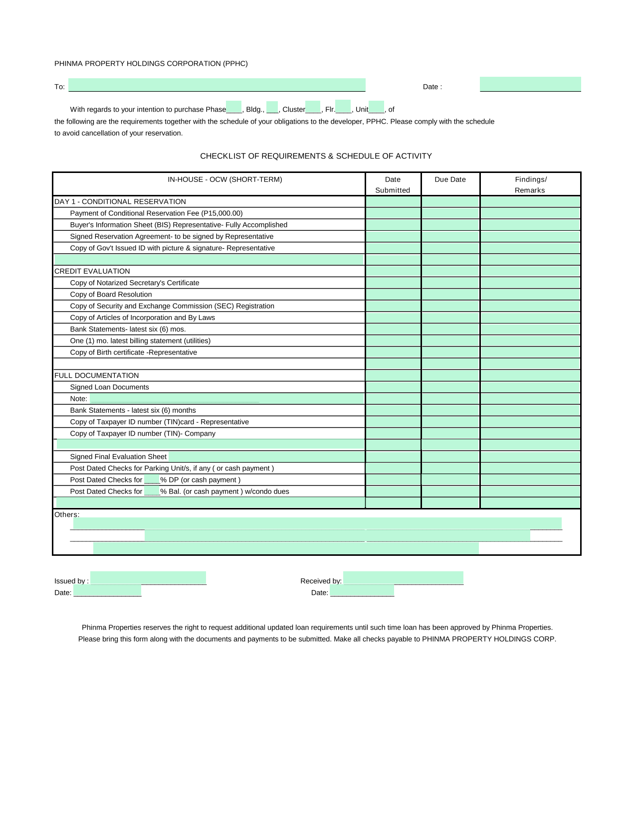 Checklist Of Requirements  Schedule Of Activity screenshot