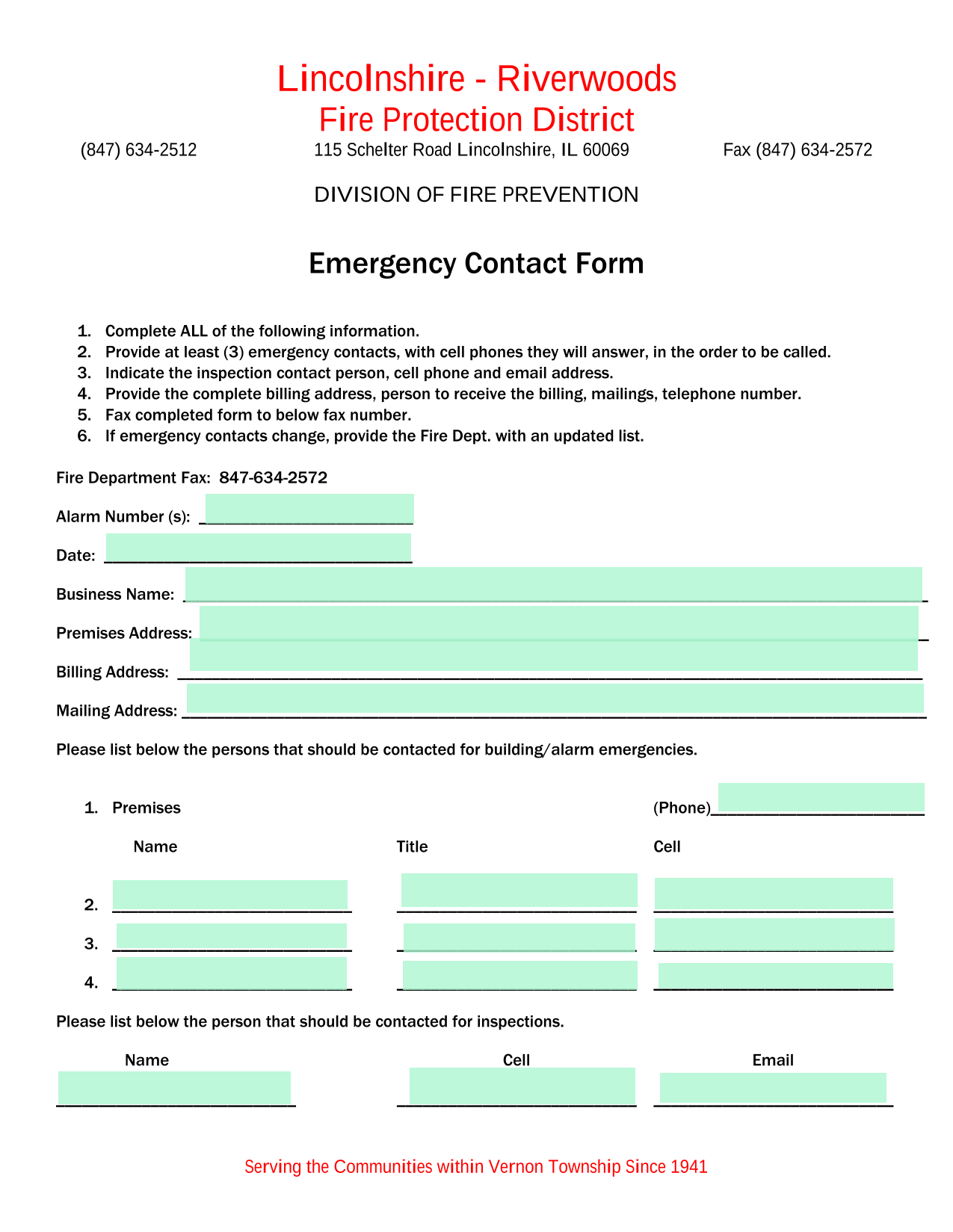 Emergency Contact Form screenshot