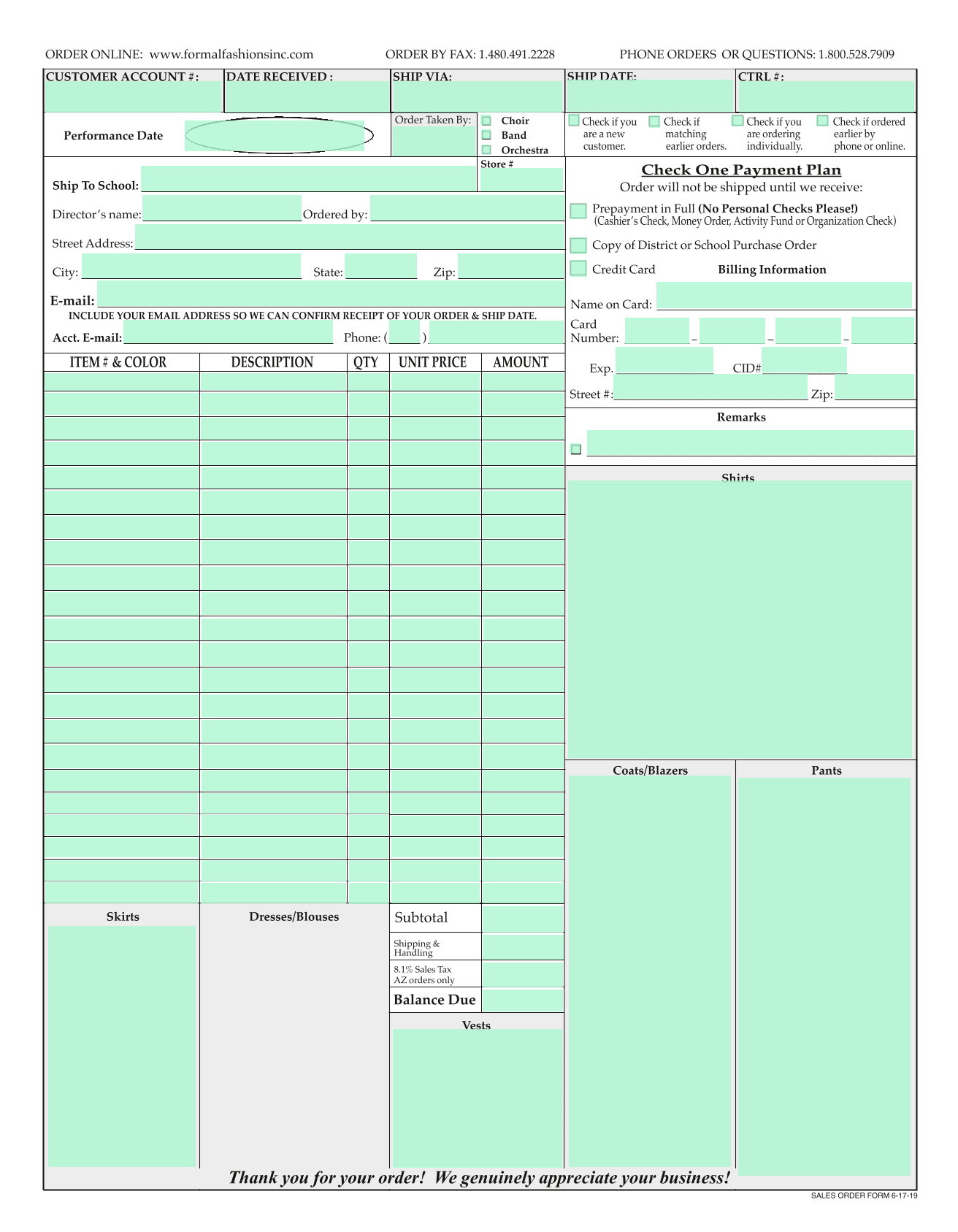 Sales Order Form screenshot