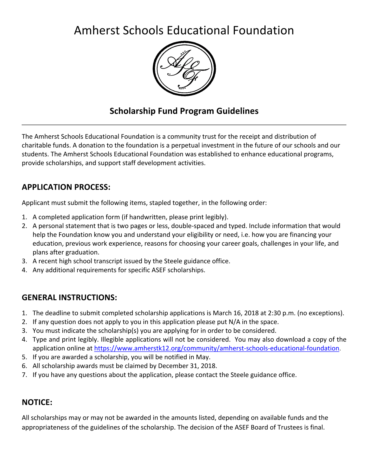 Scholarship Fund Program Guidelines screenshot