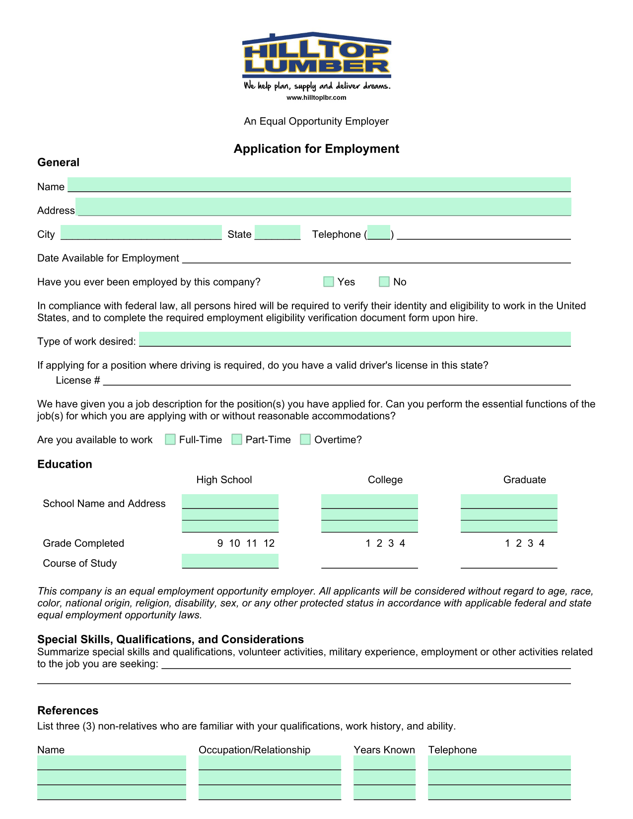 Application For Employment screenshot