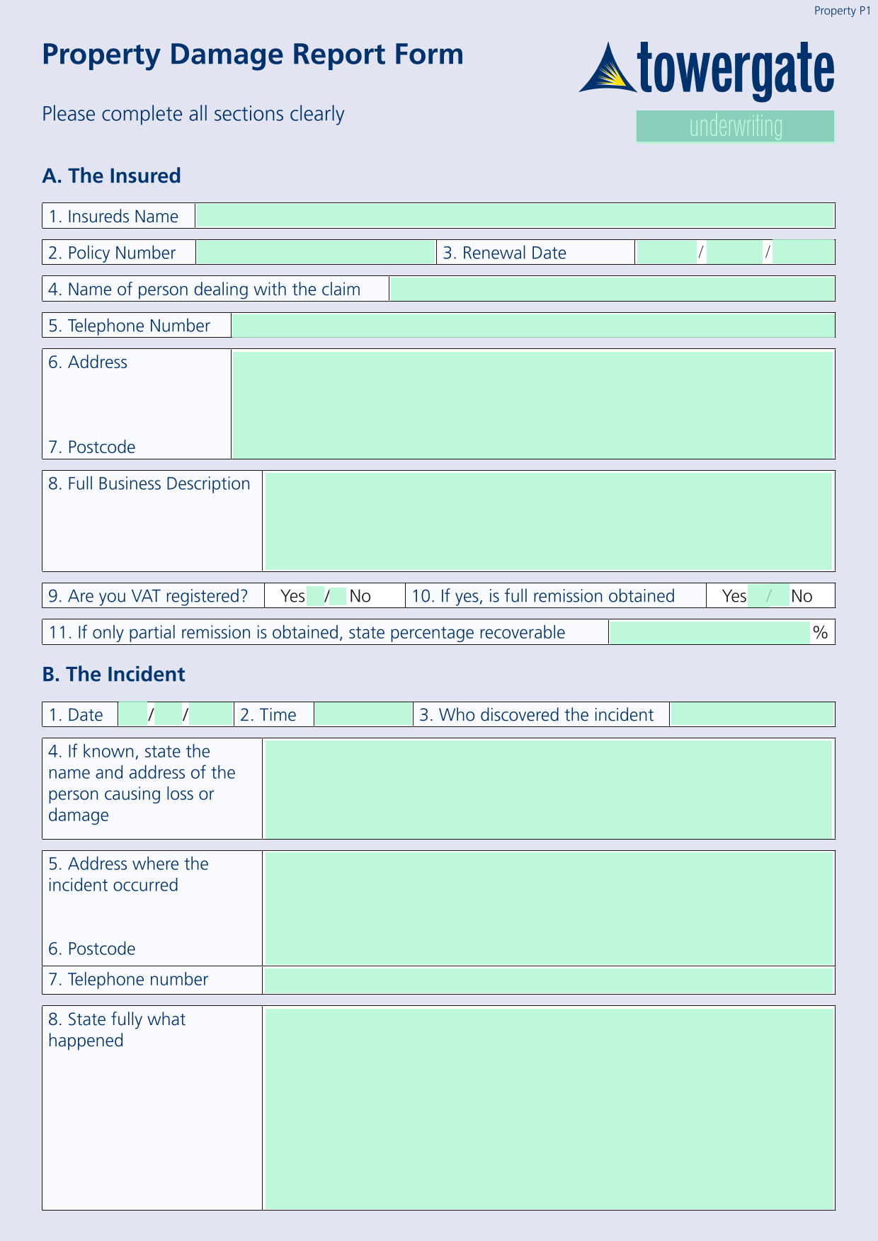 Property Damage Report Form screenshot