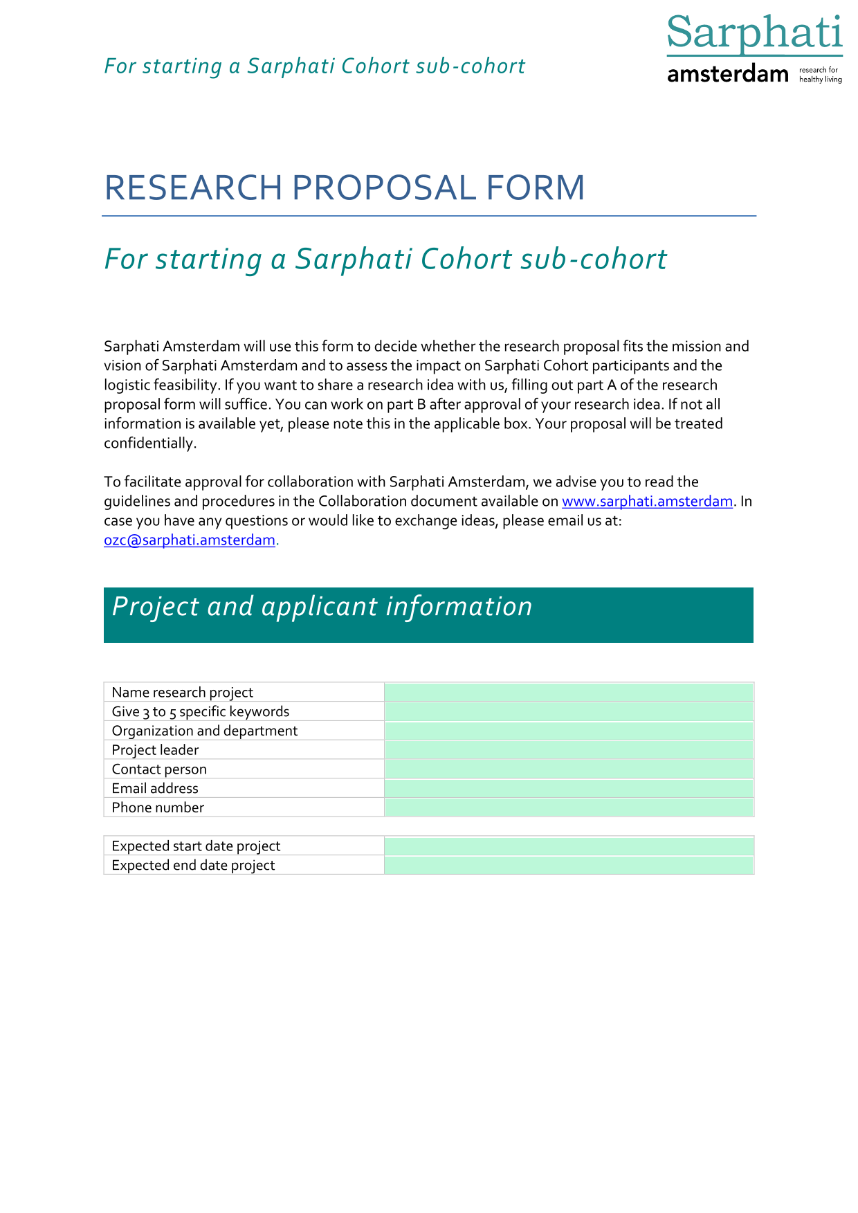 RESEARCH PROPOSAL FORM screenshot