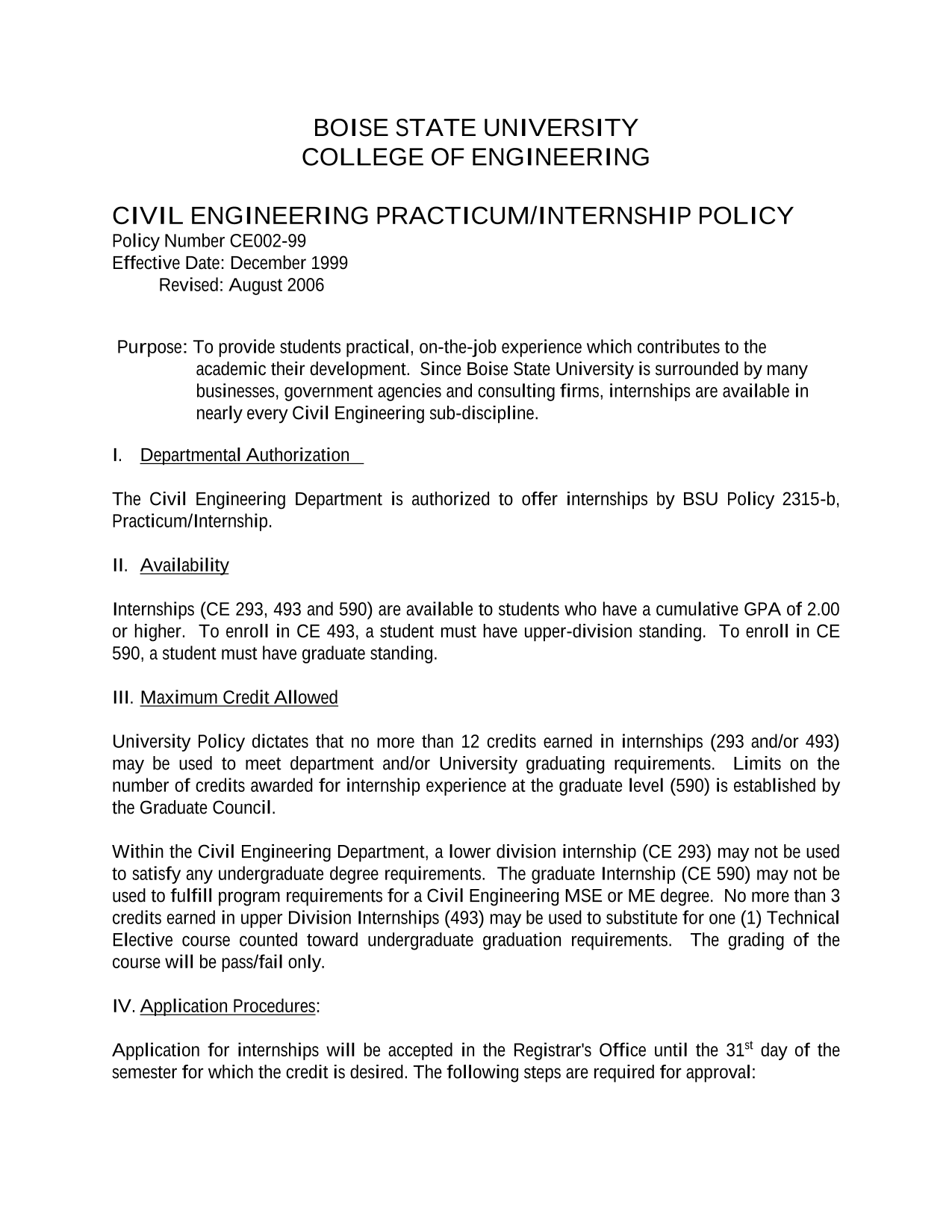 Civil Engineering PracticumInternship Policy screenshot