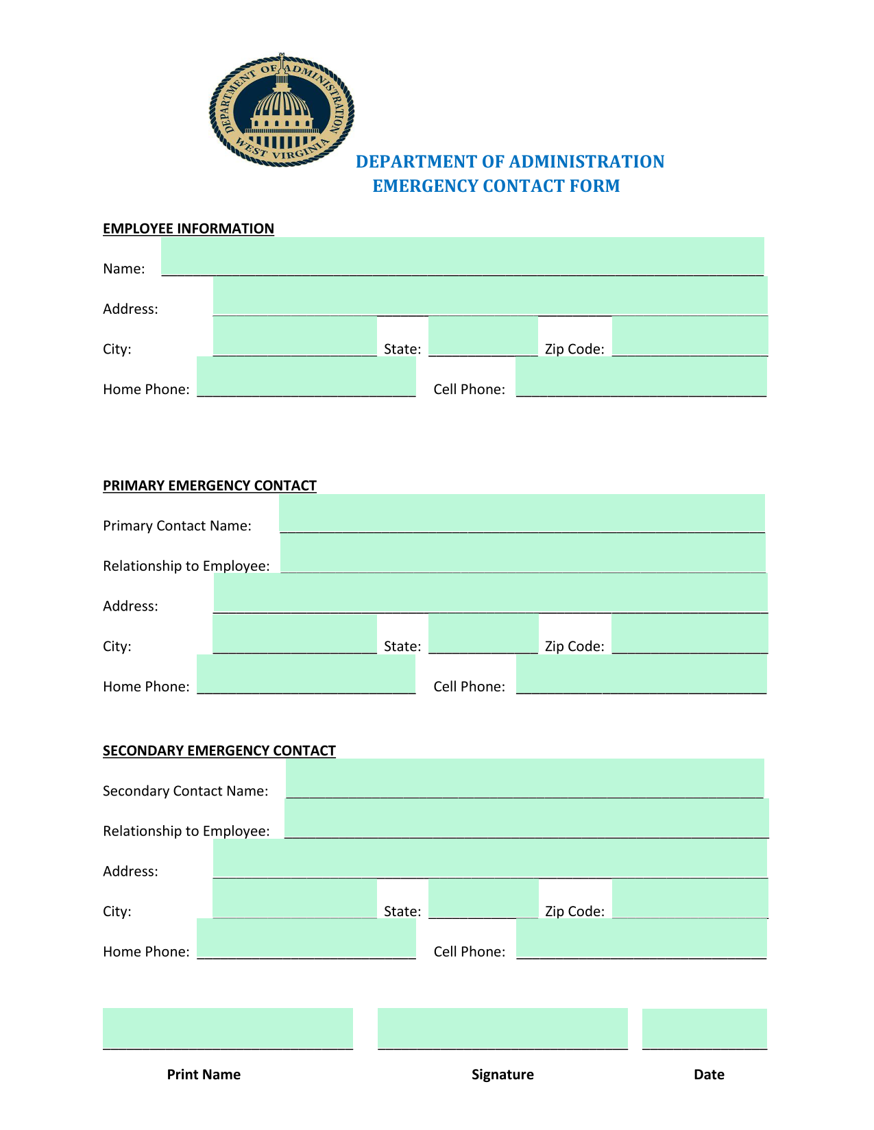 EMERGENCY CONTACT FORM screenshot
