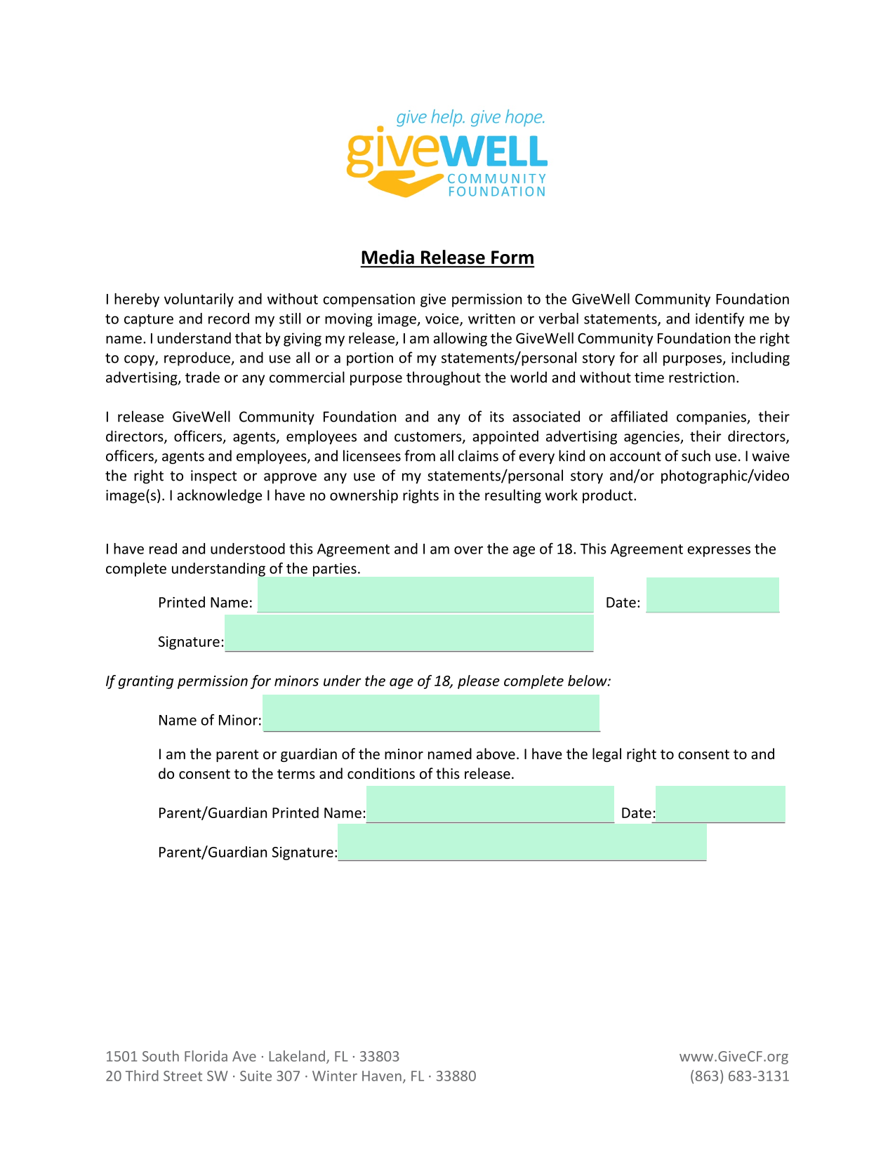 Media Release Form screenshot