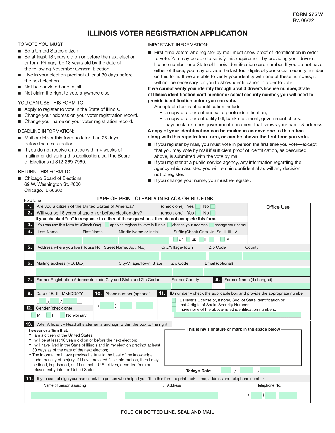 Illinois Voter Registration Application screenshot