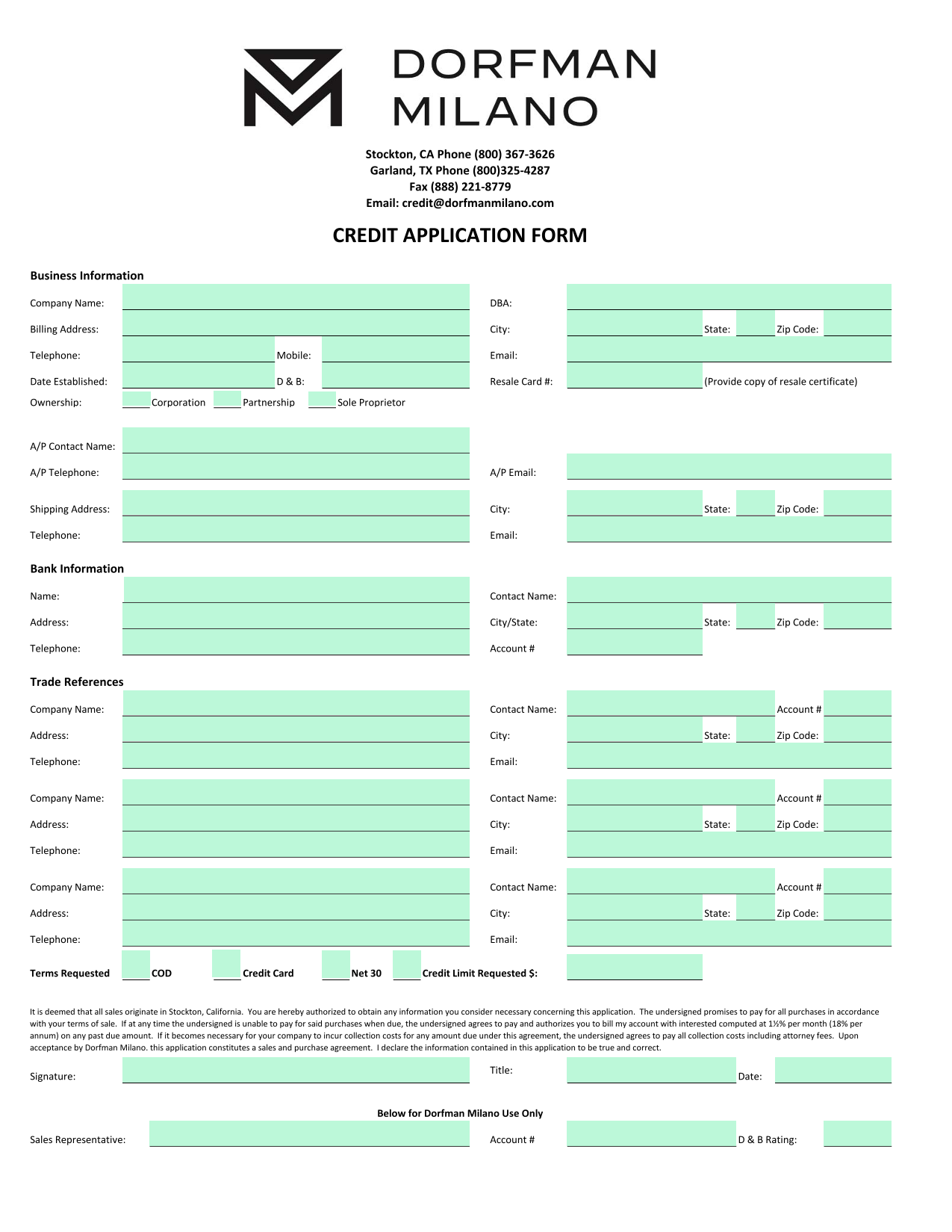 Credit Application Form screenshot