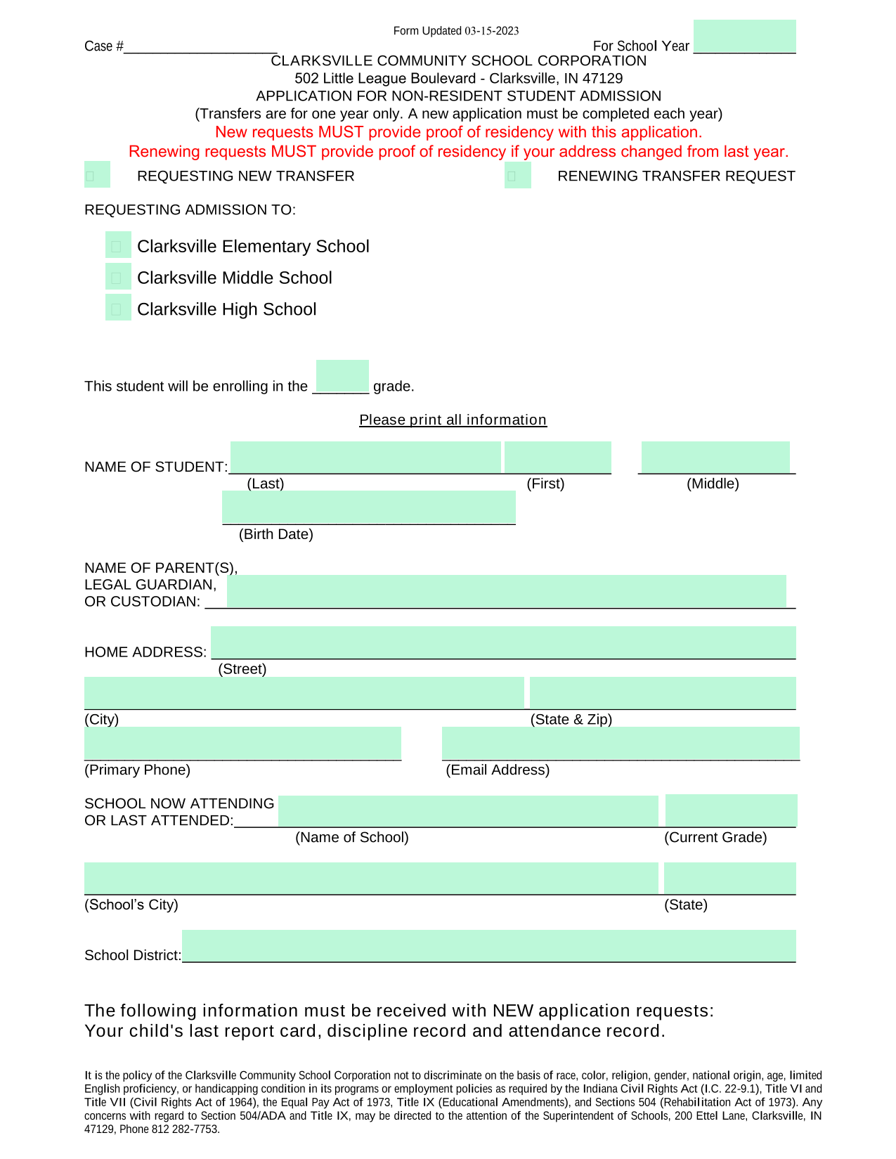Application For Non Resident Student Admission screenshot