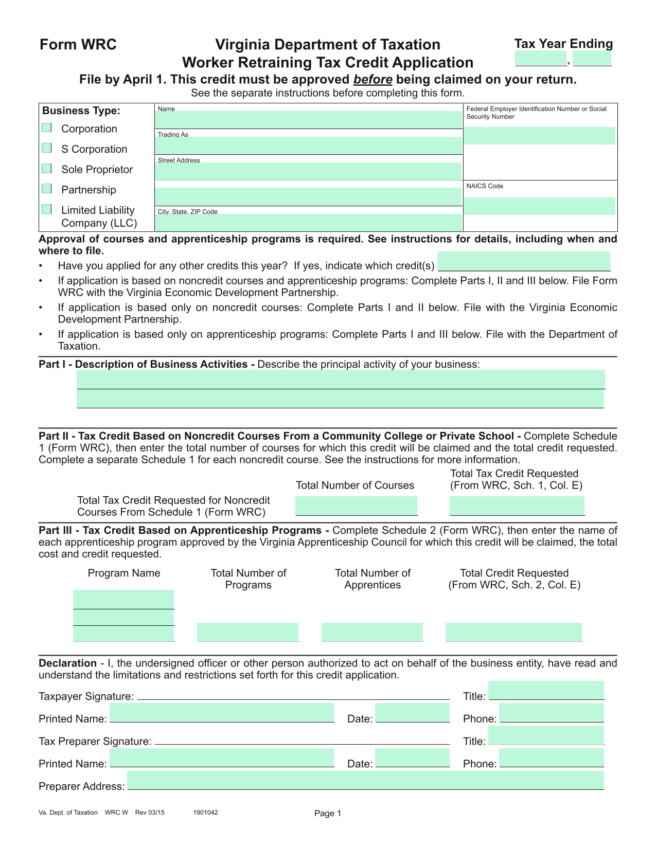 Worker Retraining Tax Credit Application screenshot