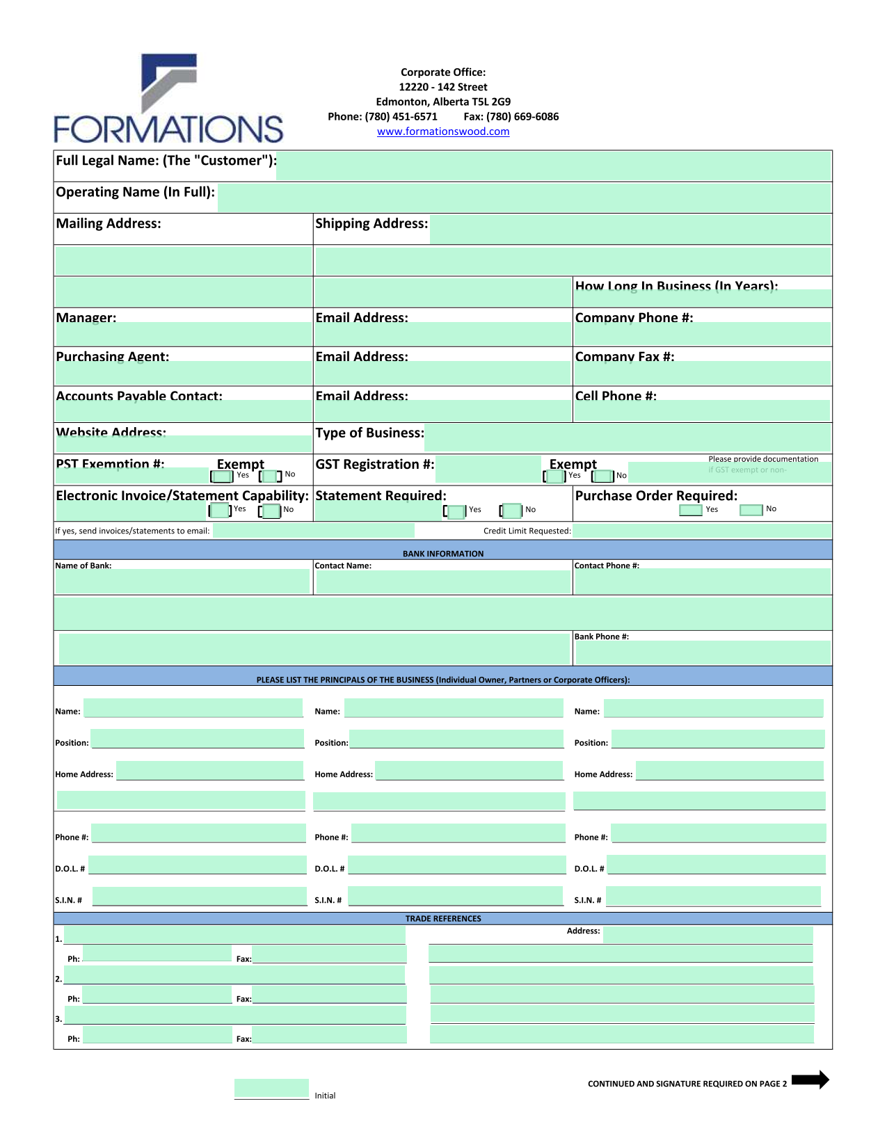 Credit Application Form screenshot