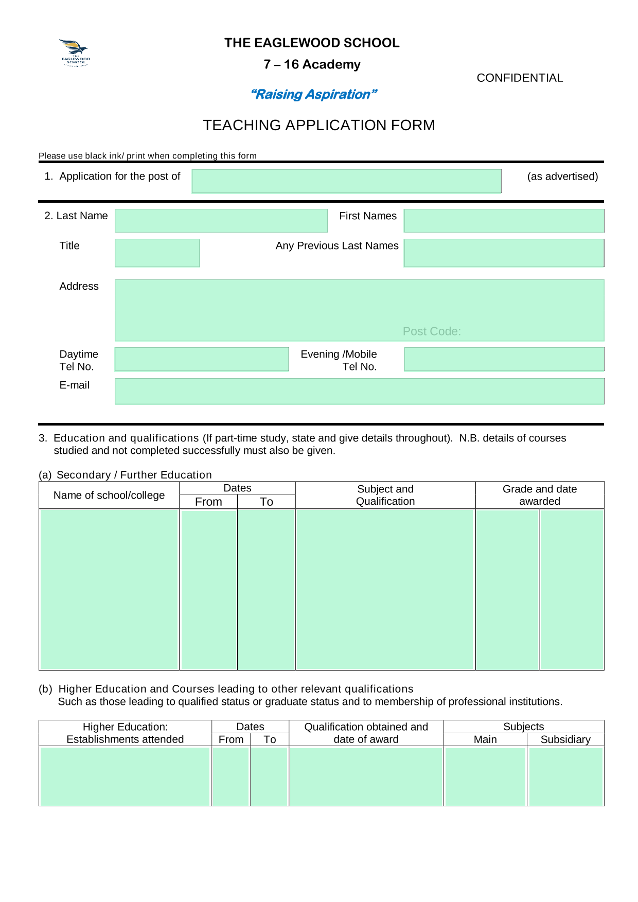 TEACHING APPLICATION FORM screenshot