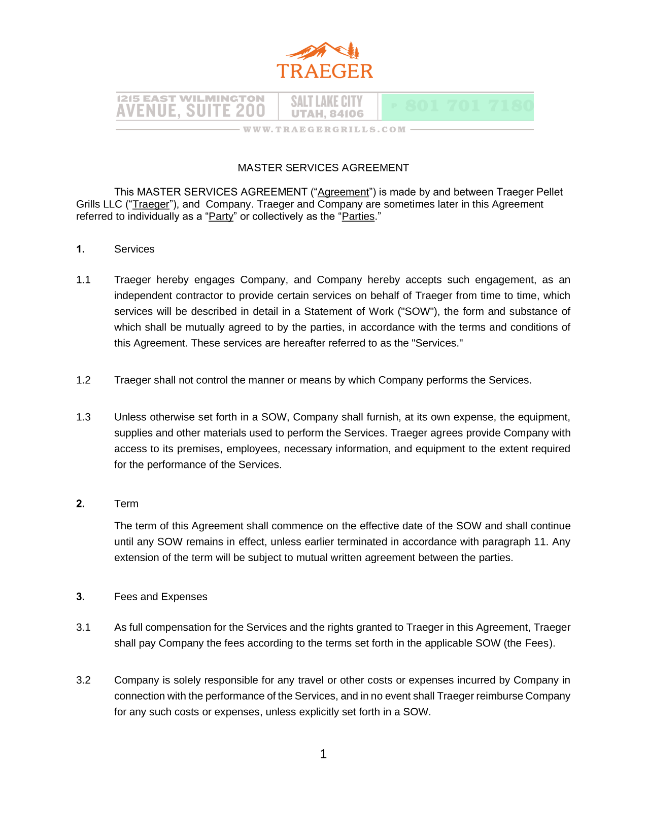 Master Services Agreement screenshot