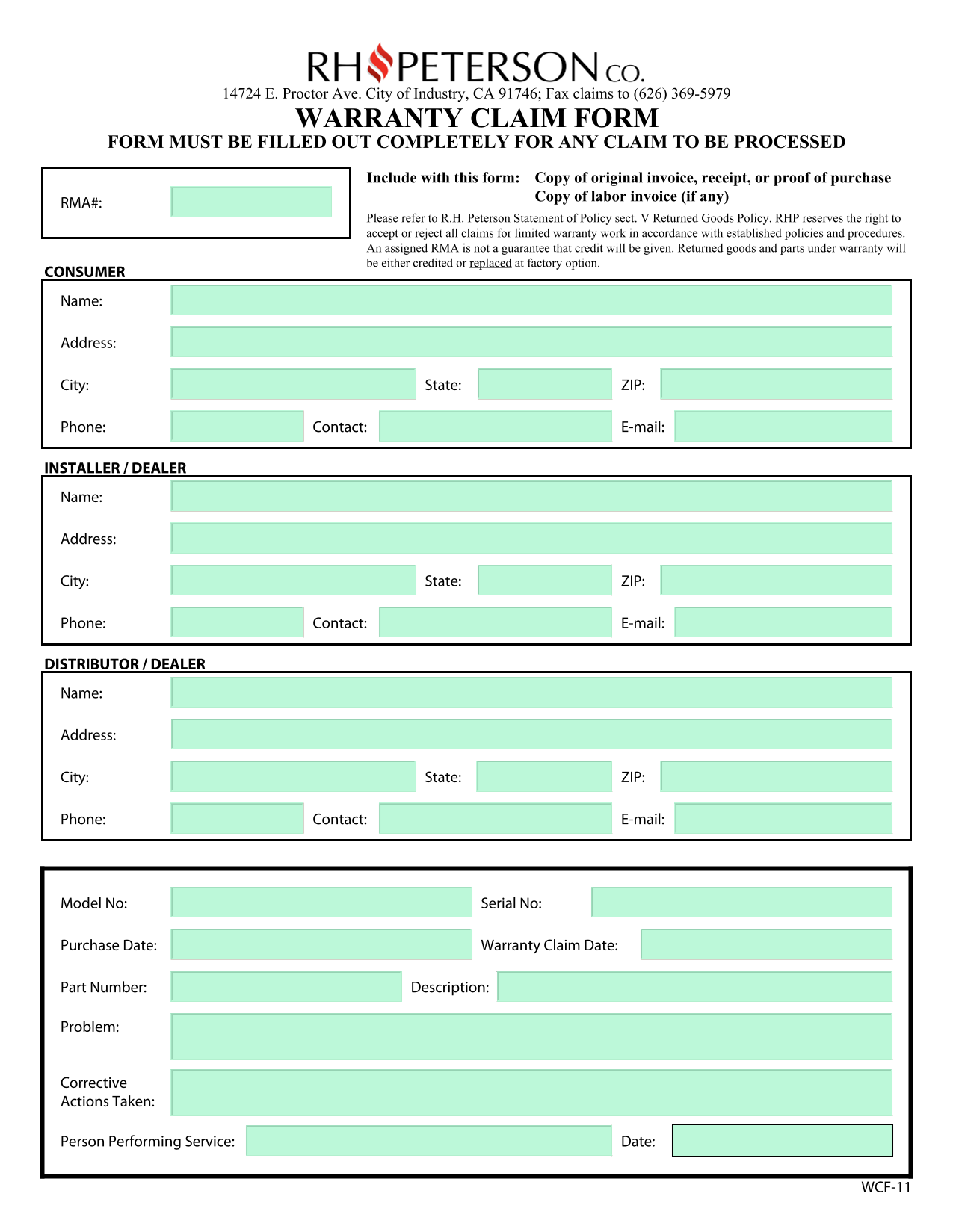 Warranty Claim Form screenshot