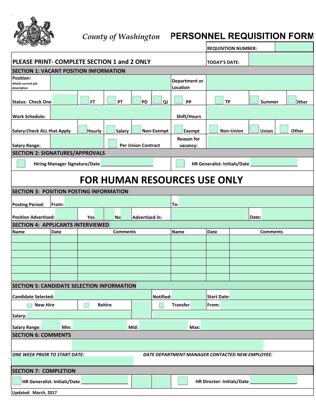 Personnel Requisition Form screenshot