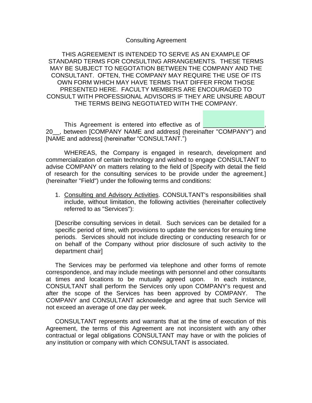 Consulting Agreement screenshot