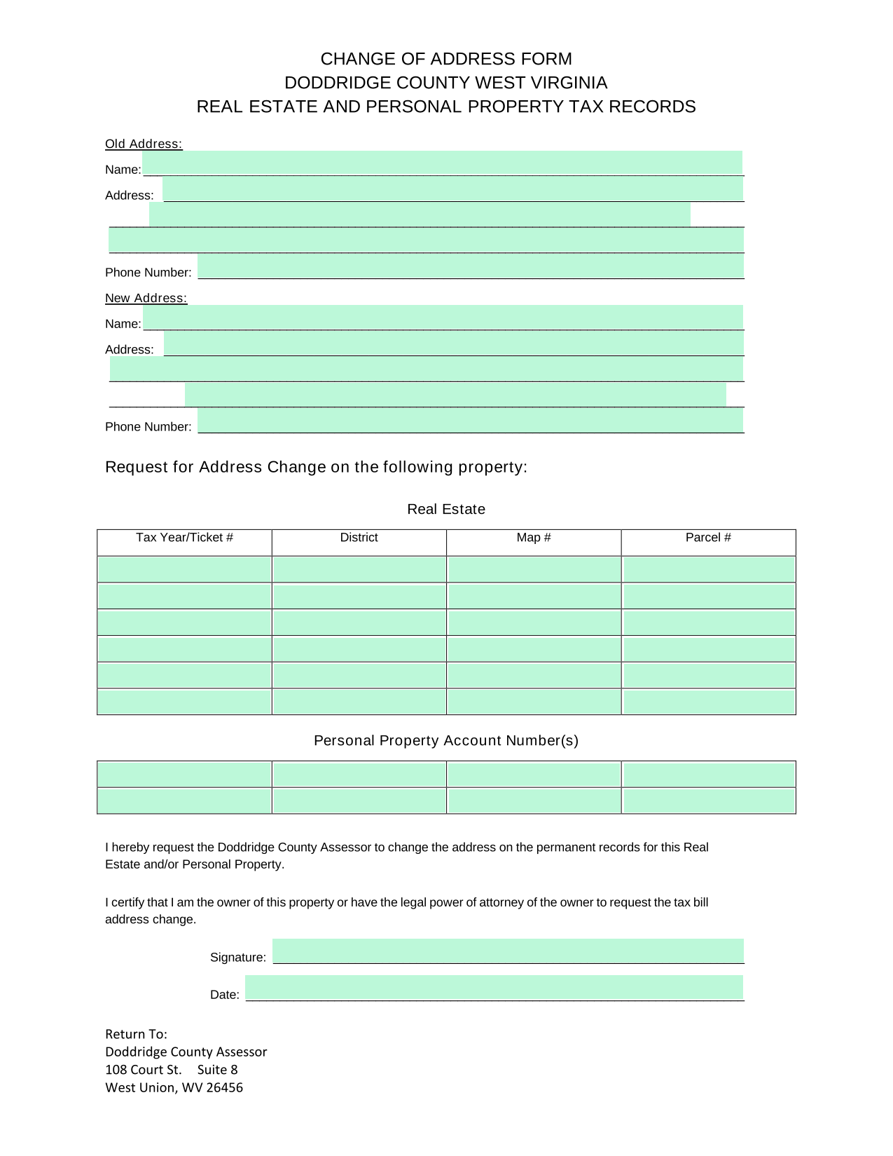 Change Of Address Form screenshot