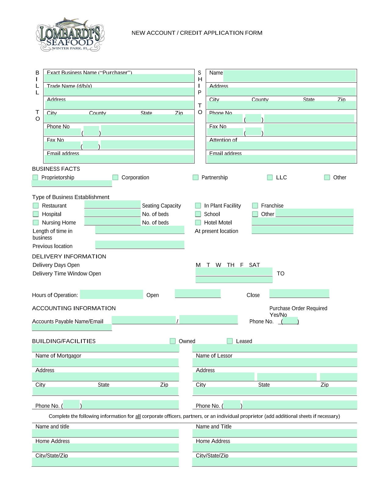 NEW ACCOUNT  CREDIT APPLICATION FORM screenshot
