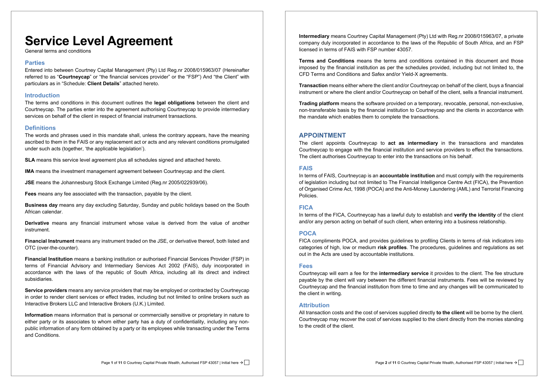 Service Level Agreement screenshot