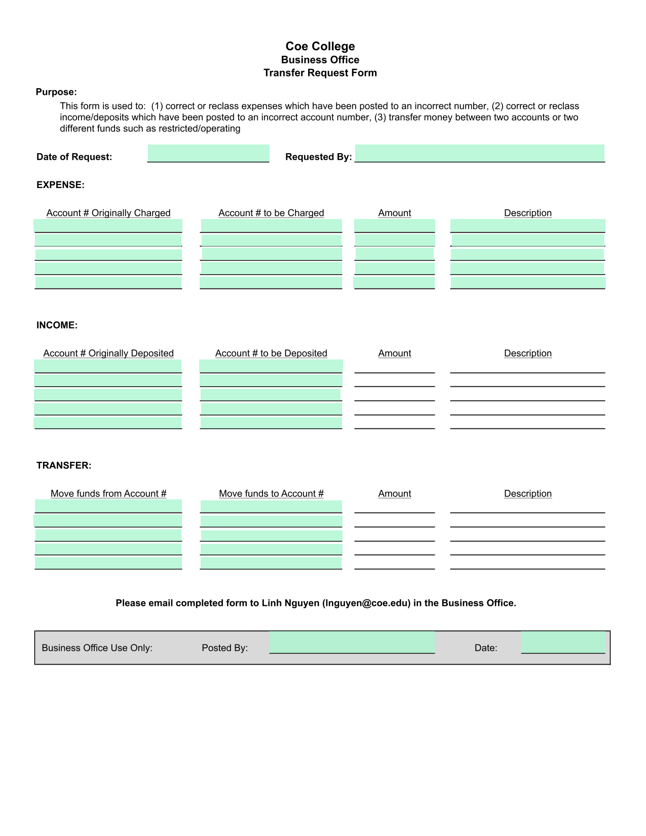 Transfer Request Form screenshot
