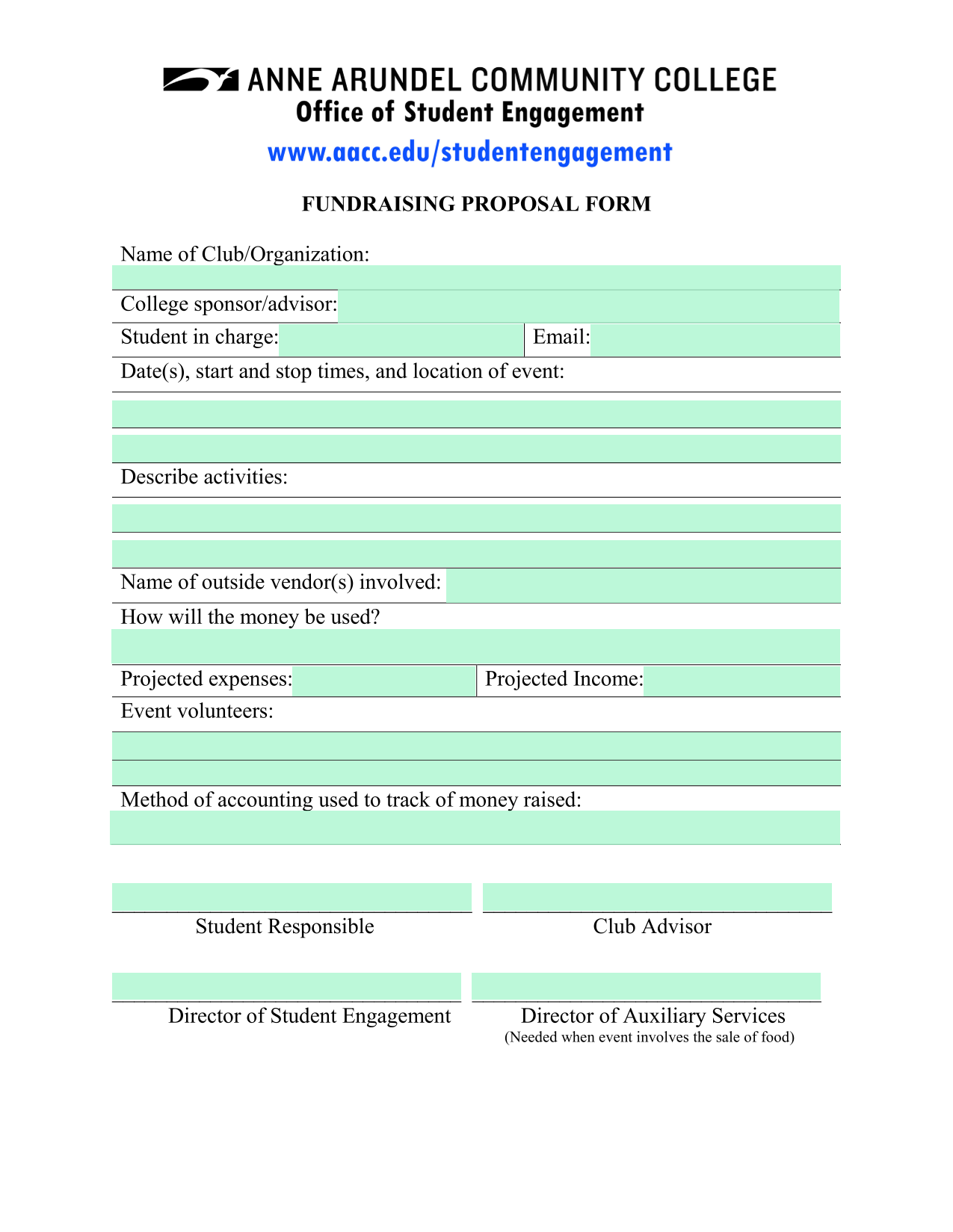 Fundraising Proposal Form screenshot